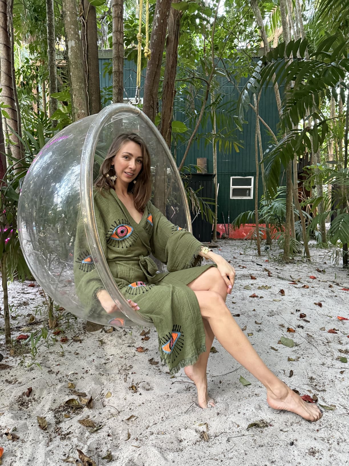 Handmade Evil Eye Kimono Green | Boho Festival & Beachwear Cover Up