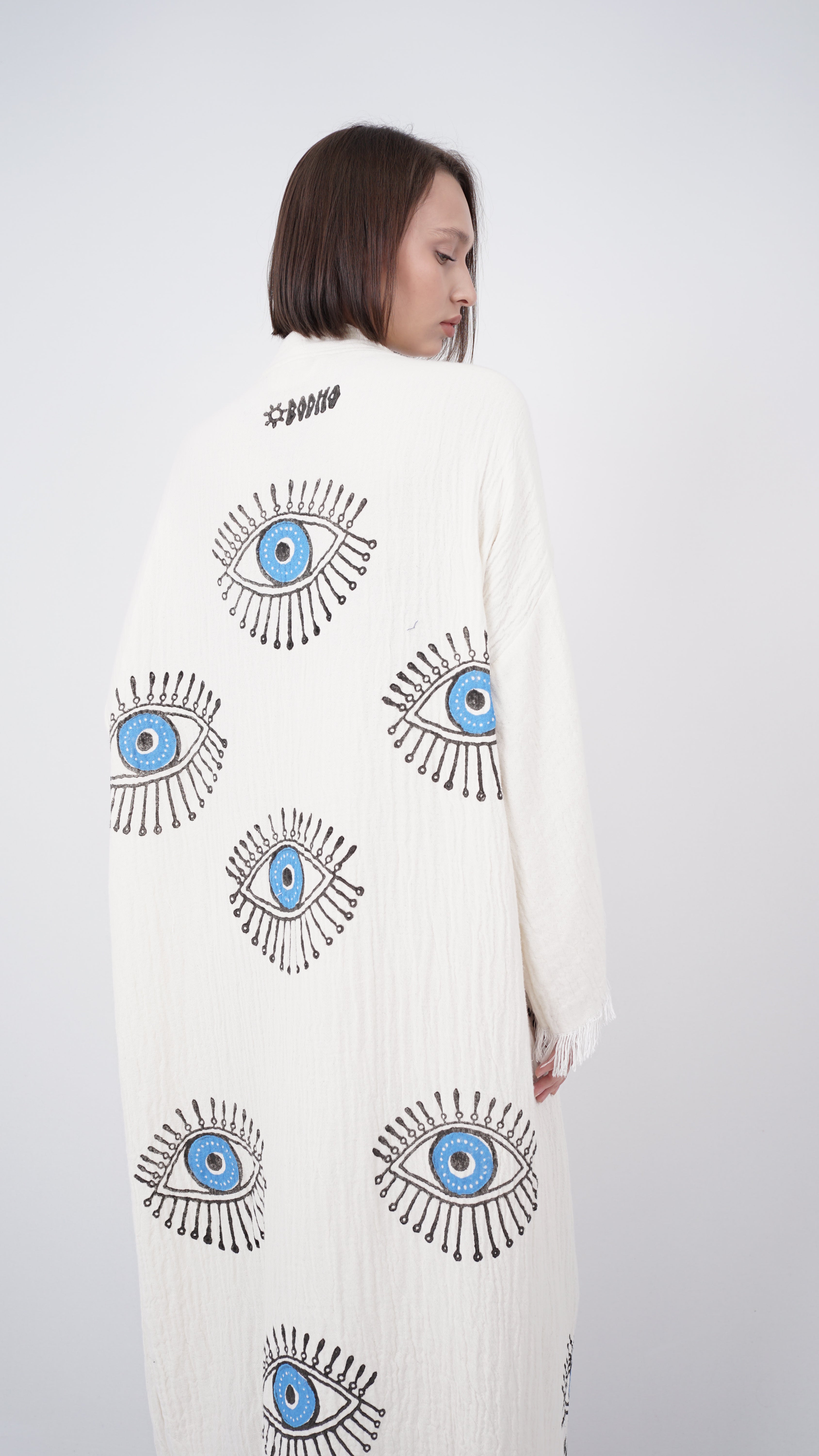 Handmade Evil Eye Kimono | Turkish Eye Boho Festival & Beachwear Cover Up