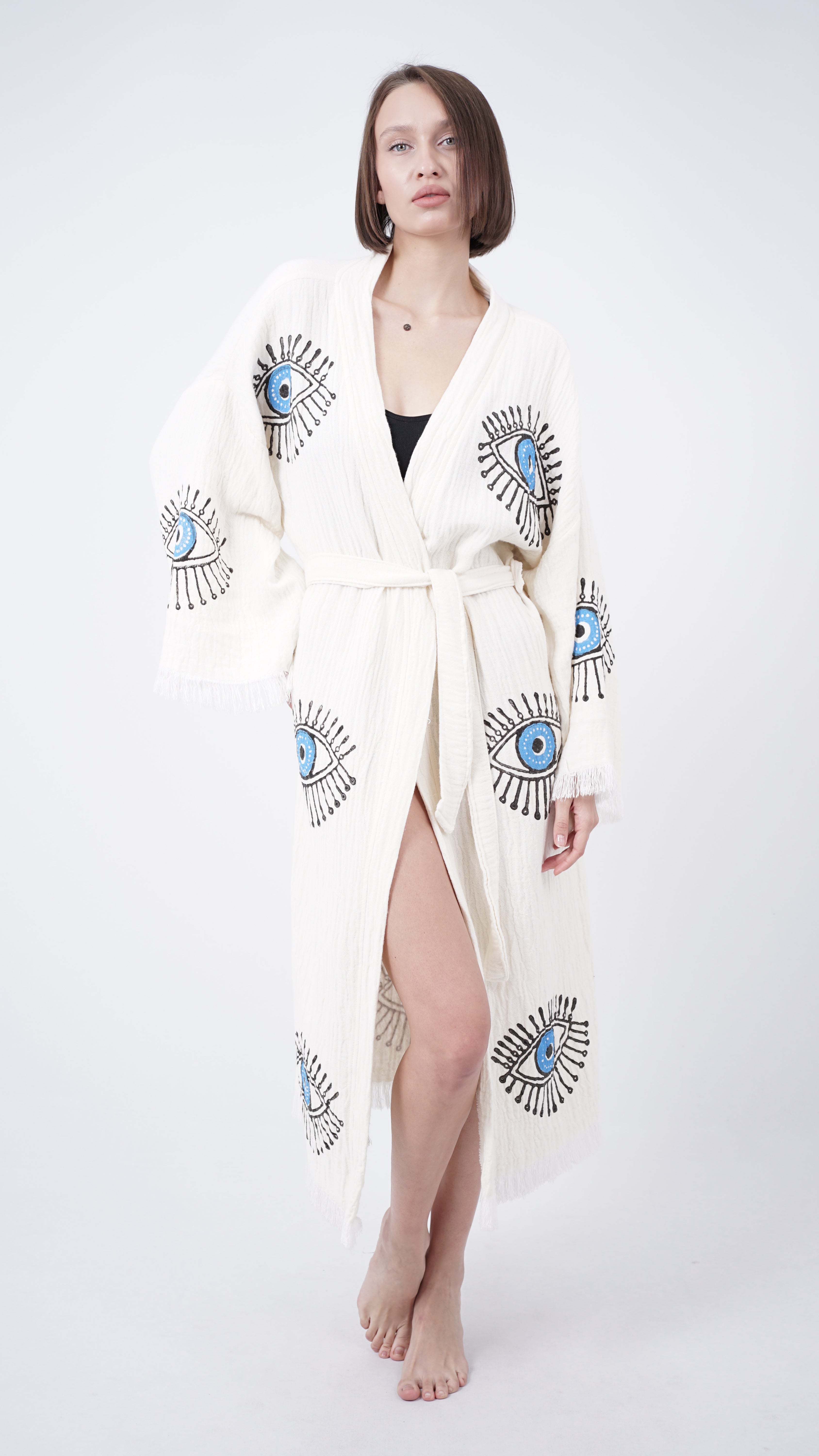 Handmade Evil Eye Kimono | Turkish Eye Boho Festival & Beachwear Cover Up