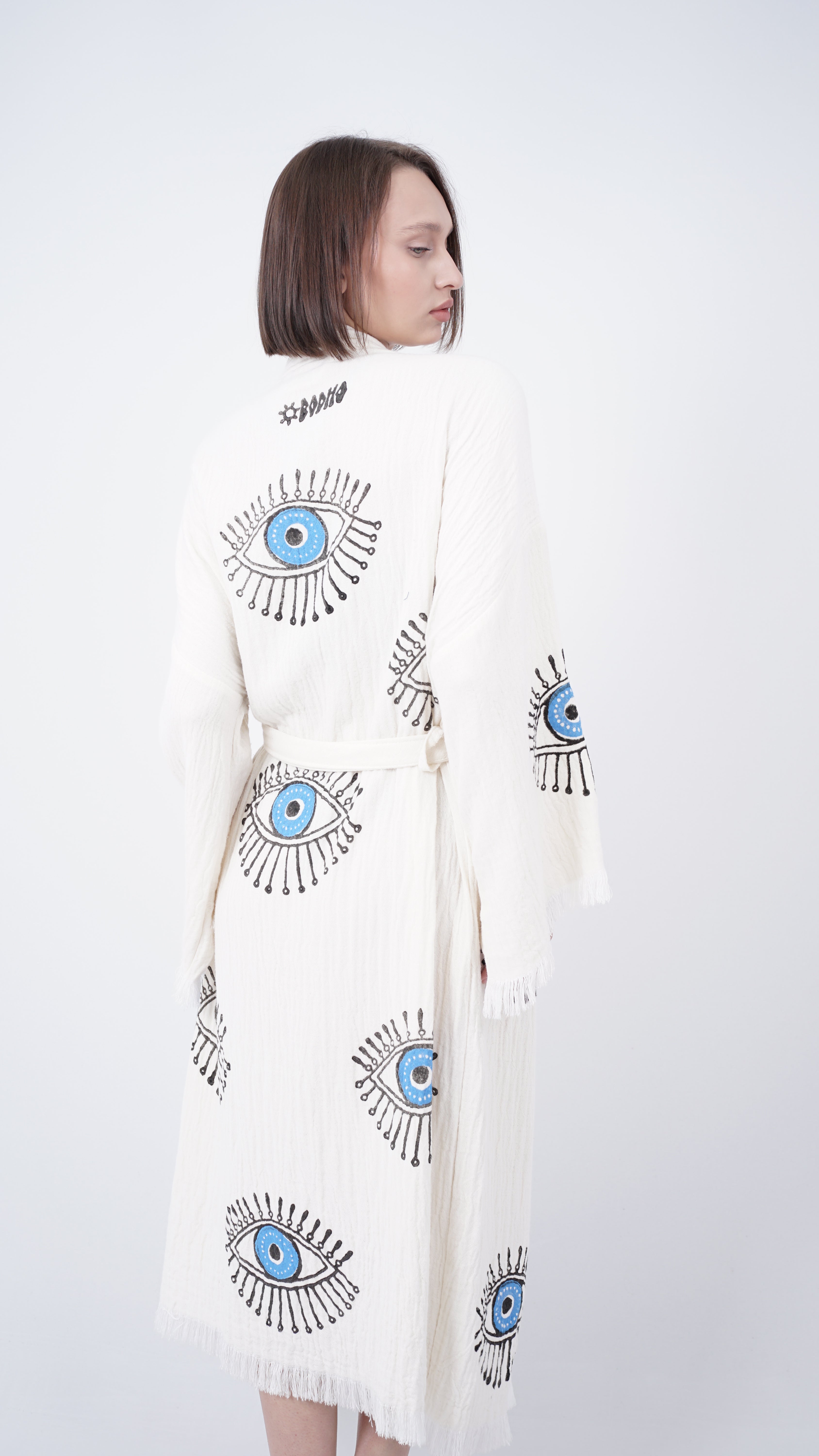 Handmade Evil Eye Kimono | Turkish Eye Boho Festival & Beachwear Cover Up