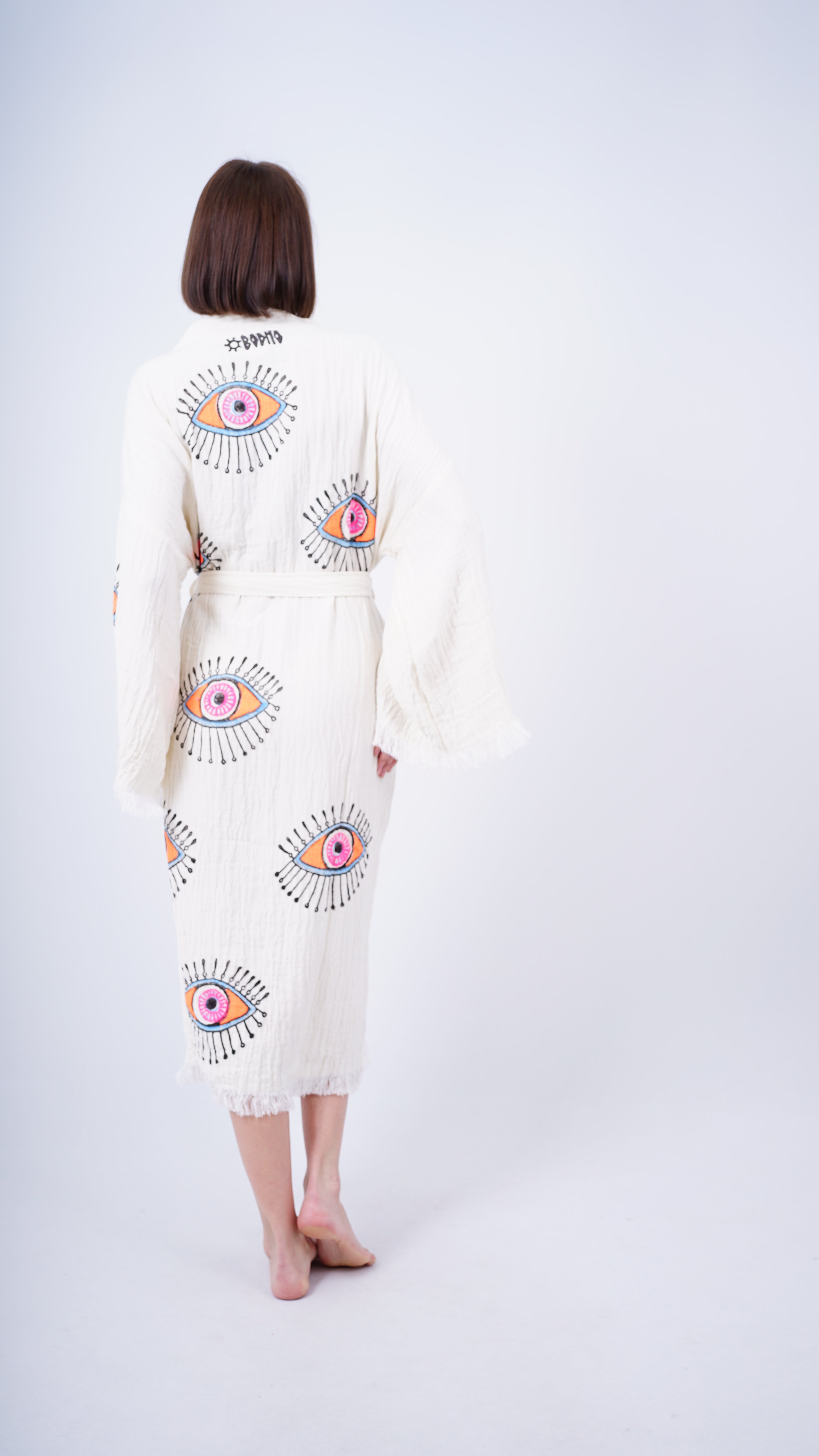 Handmade Evil Eye Kimono | Orange Eye Boho Festival & Beachwear Cover Up