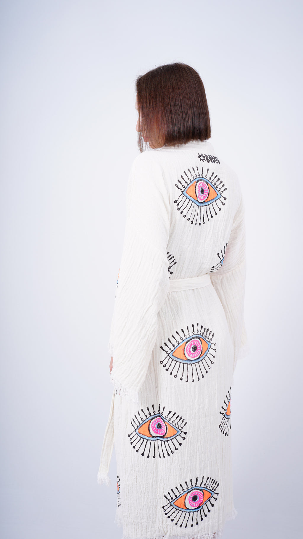 Handmade Evil Eye Kimono | Orange Eye Boho Festival & Beachwear Cover Up