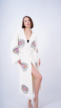 Handmade Evil Eye Kimono | Orange Eye Boho Festival & Beachwear Cover Up