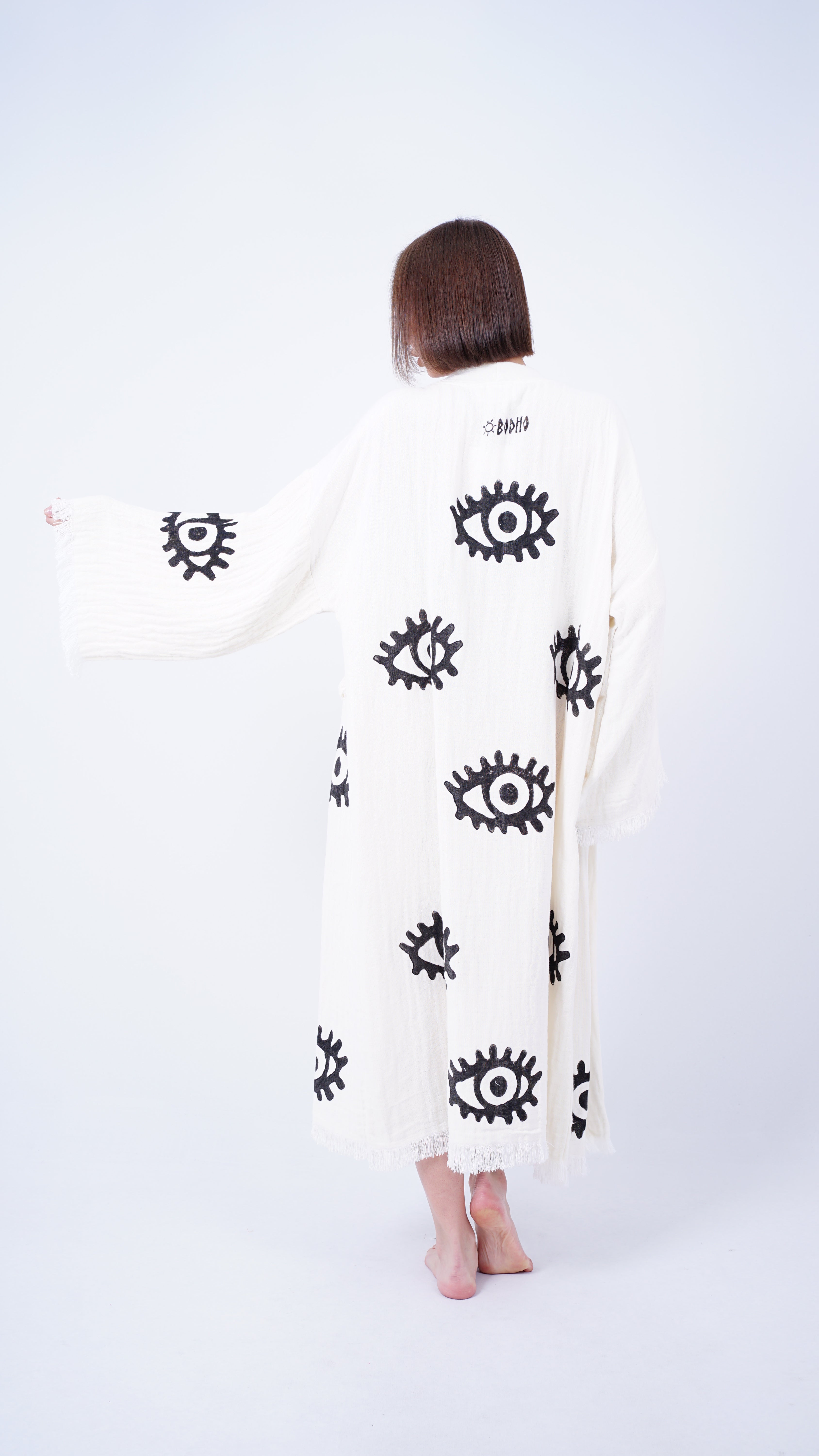 Handmade Evil Eye Kimono | Black Eye Boho Festival & Beachwear Cover Up