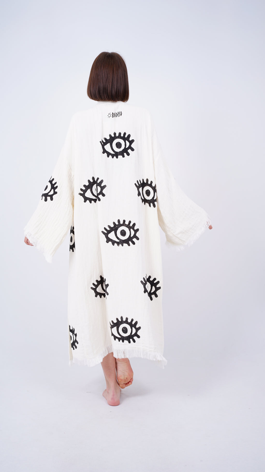 Handmade Evil Eye Kimono | Black Eye Boho Festival & Beachwear Cover Up