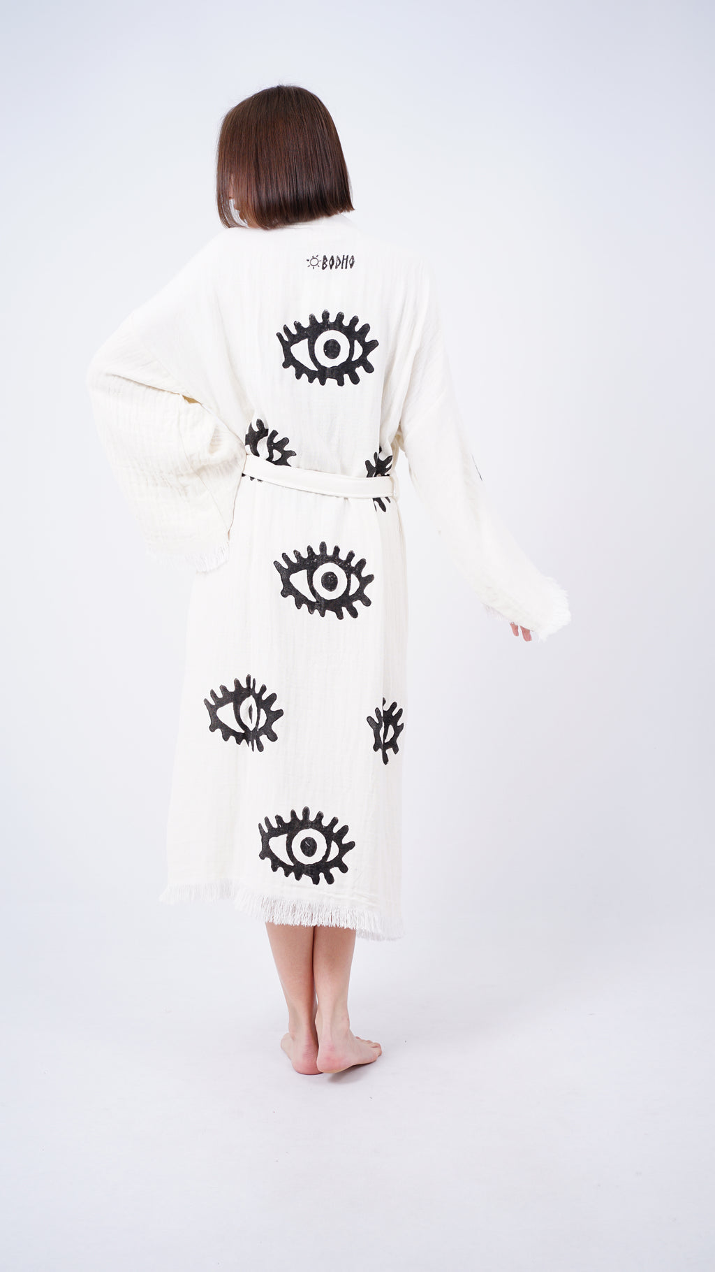 Handmade Evil Eye Kimono | Black Eye Boho Festival & Beachwear Cover Up