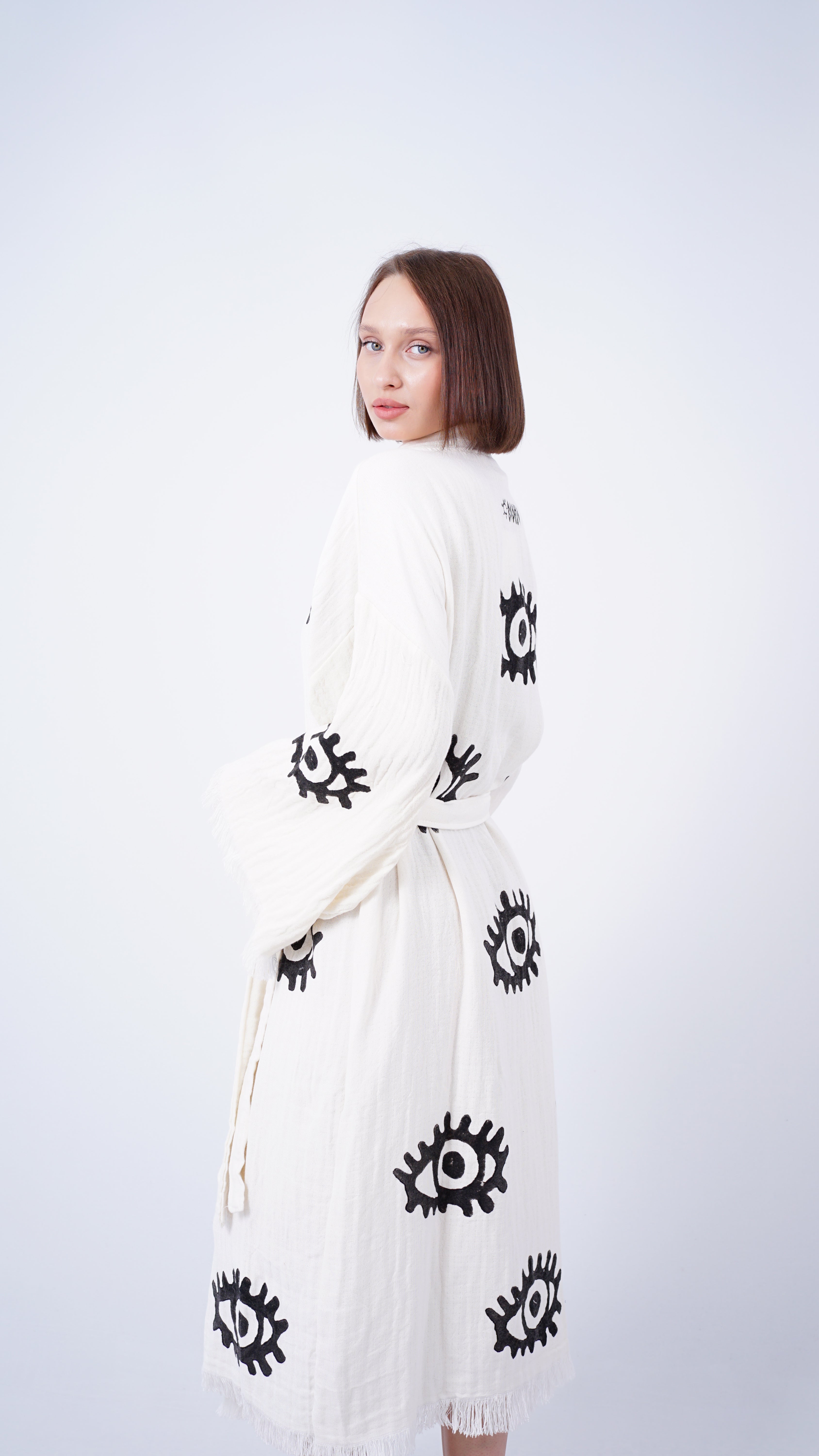 Handmade Evil Eye Kimono | Black Eye Boho Festival & Beachwear Cover Up