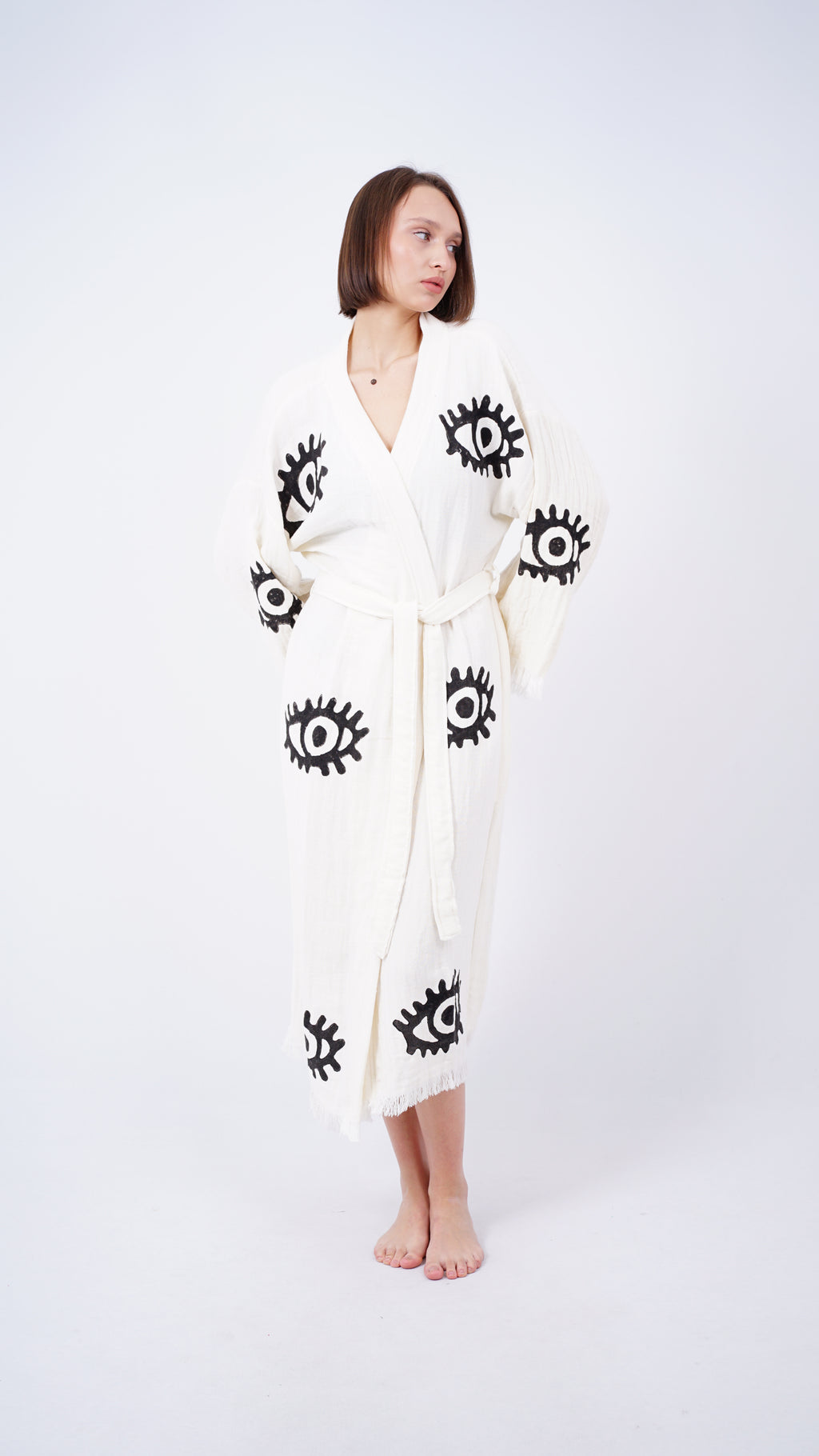 Handmade Evil Eye Kimono | Black Eye Boho Festival & Beachwear Cover Up