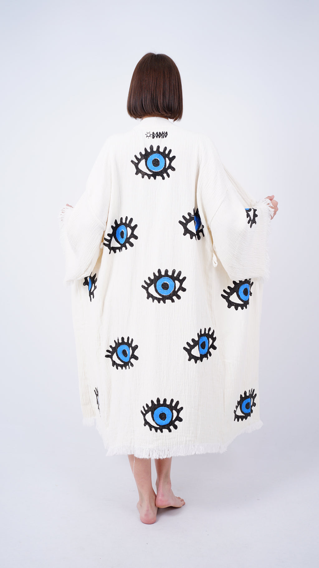Handmade Evil Eye Kimono | Blue Eye Boho Festival & Beachwear Cover Up