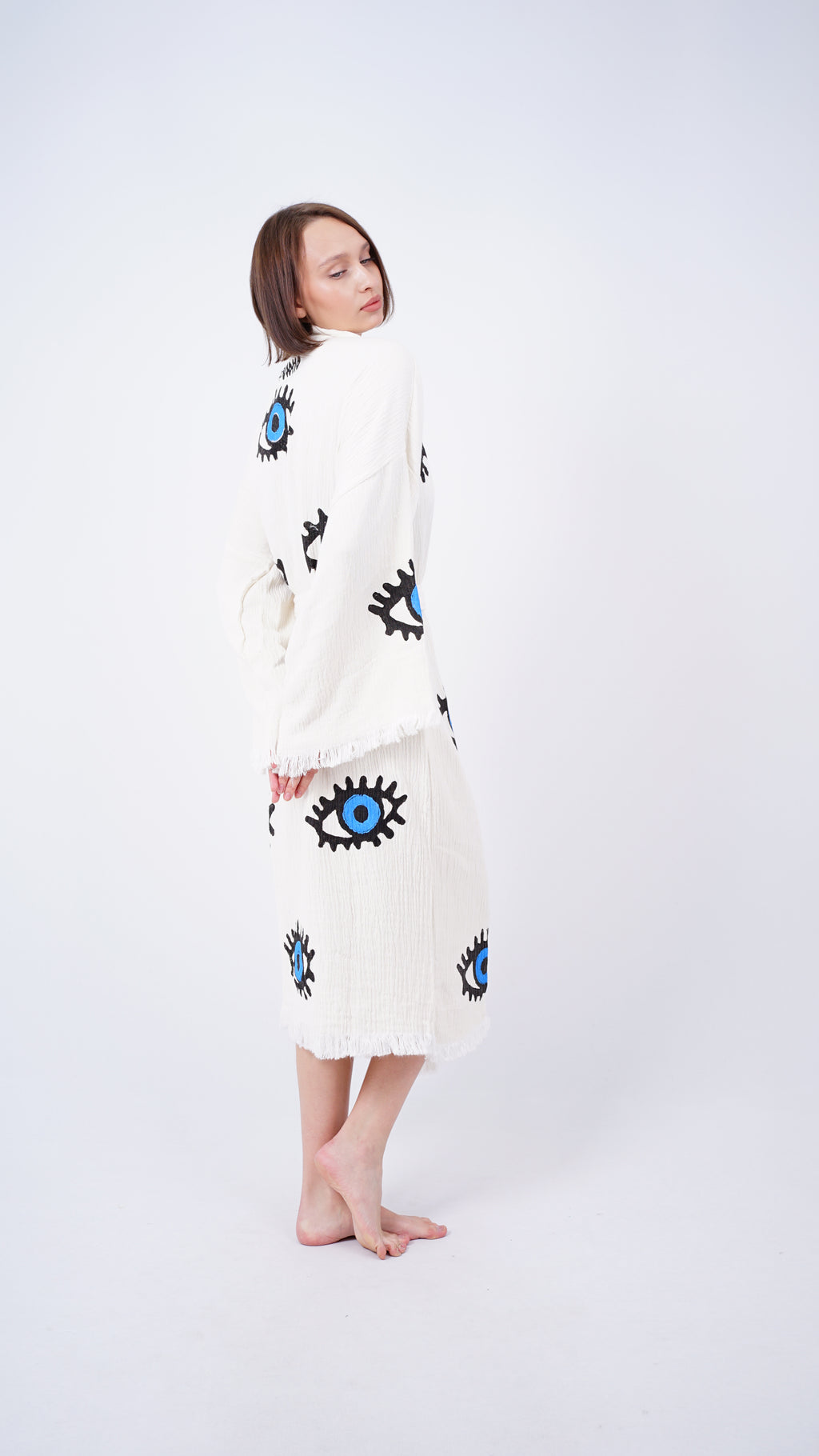 Handmade Evil Eye Kimono | Blue Eye Boho Festival & Beachwear Cover Up