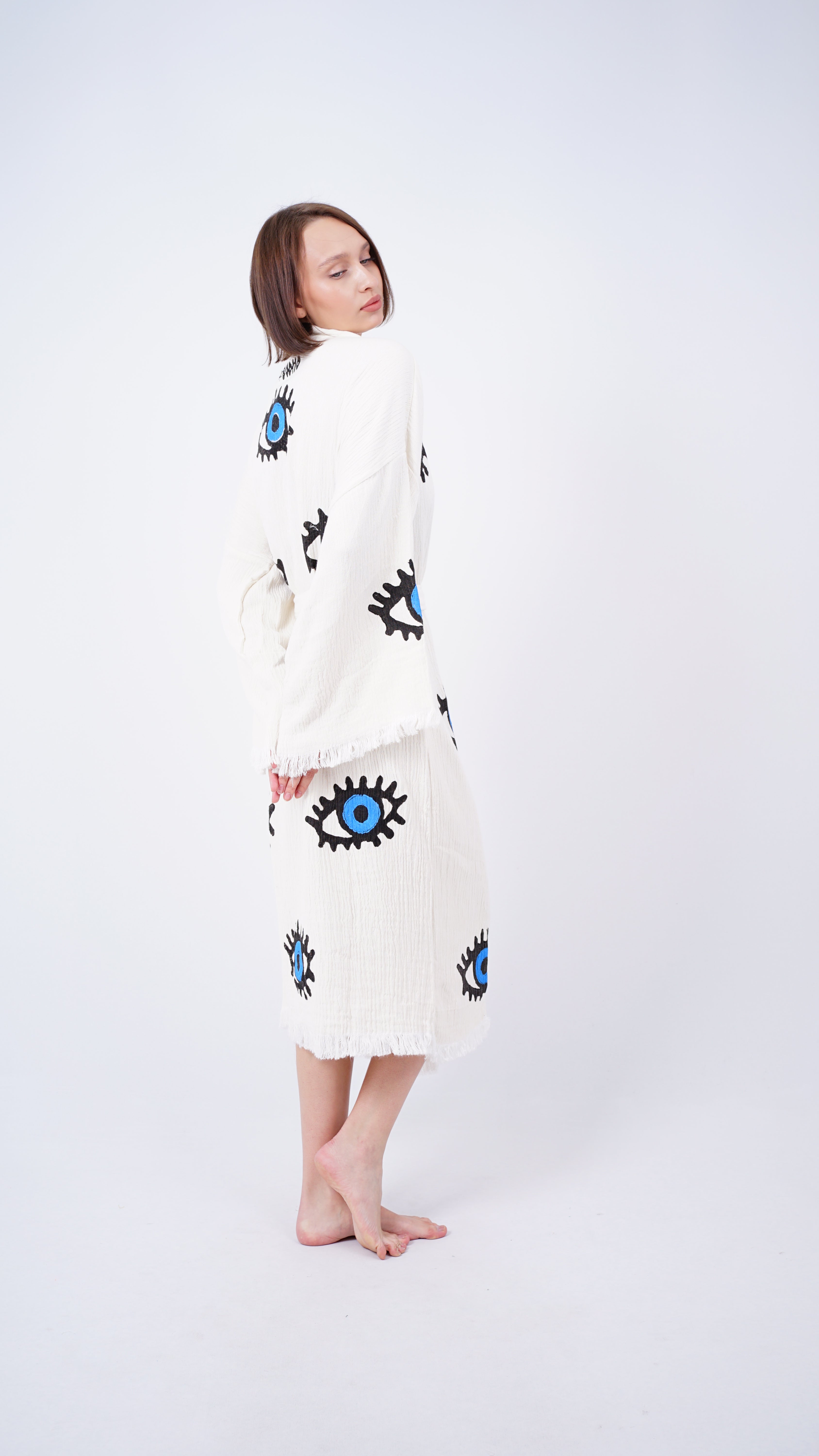 Handmade Evil Eye Kimono | Blue Eye Boho Festival & Beachwear Cover Up