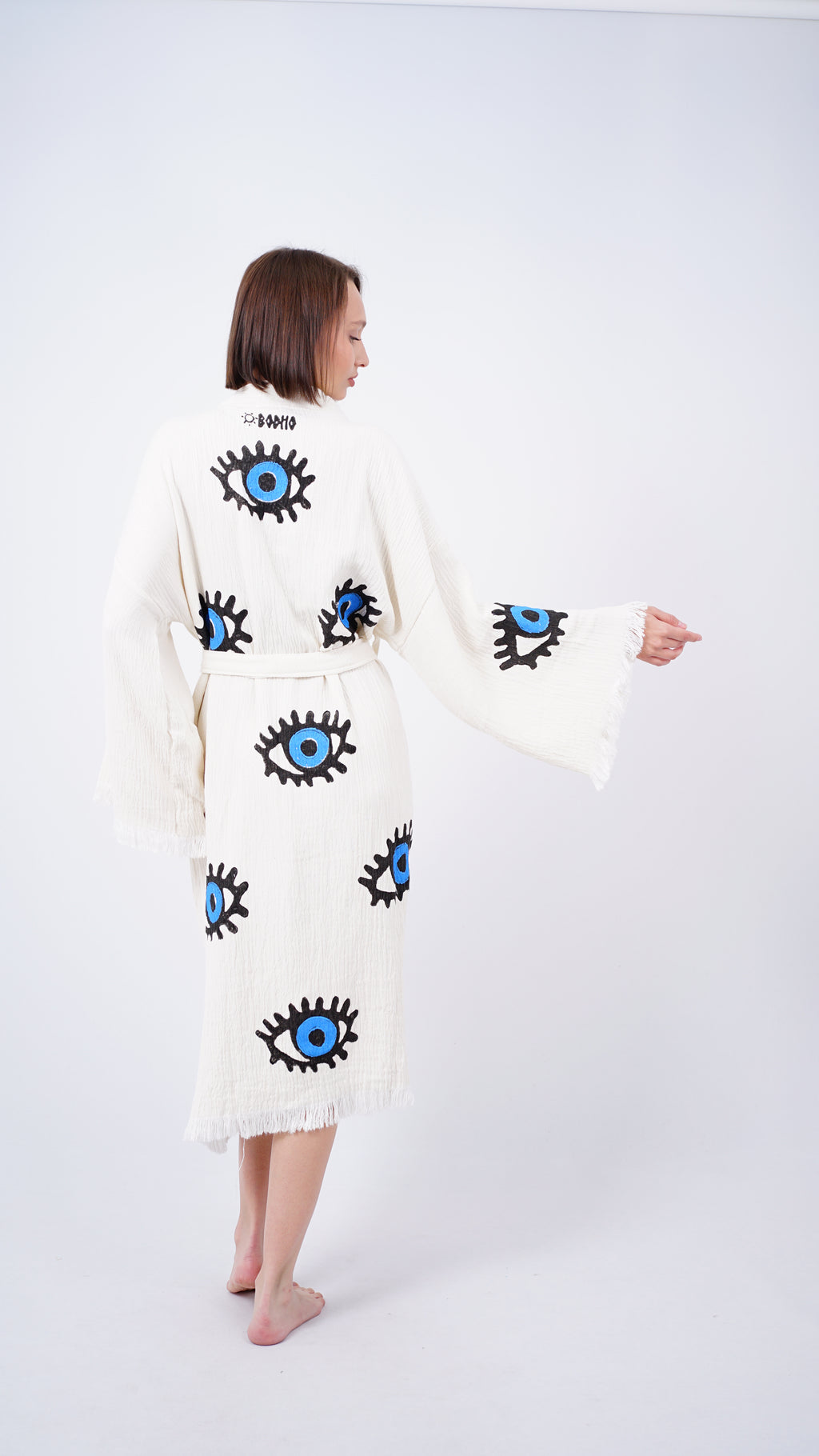 Handmade Evil Eye Kimono | Blue Eye Boho Festival & Beachwear Cover Up