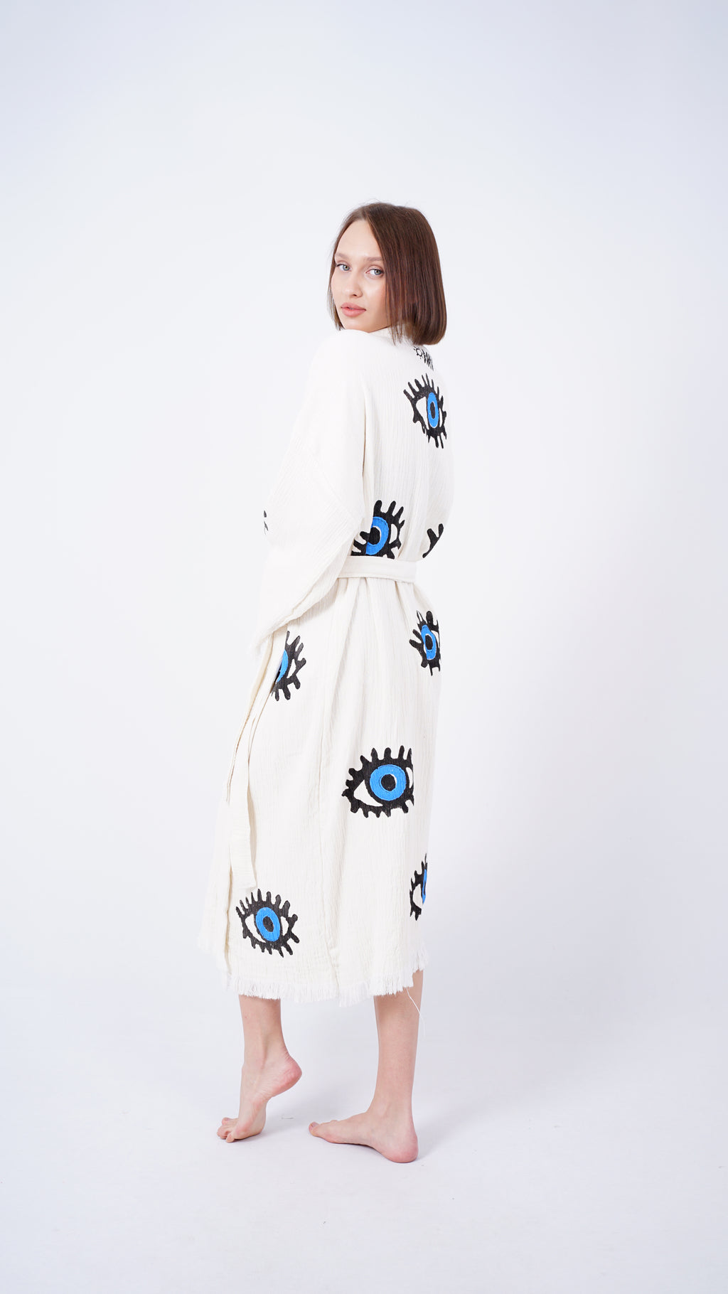 Handmade Evil Eye Kimono | Blue Eye Boho Festival & Beachwear Cover Up