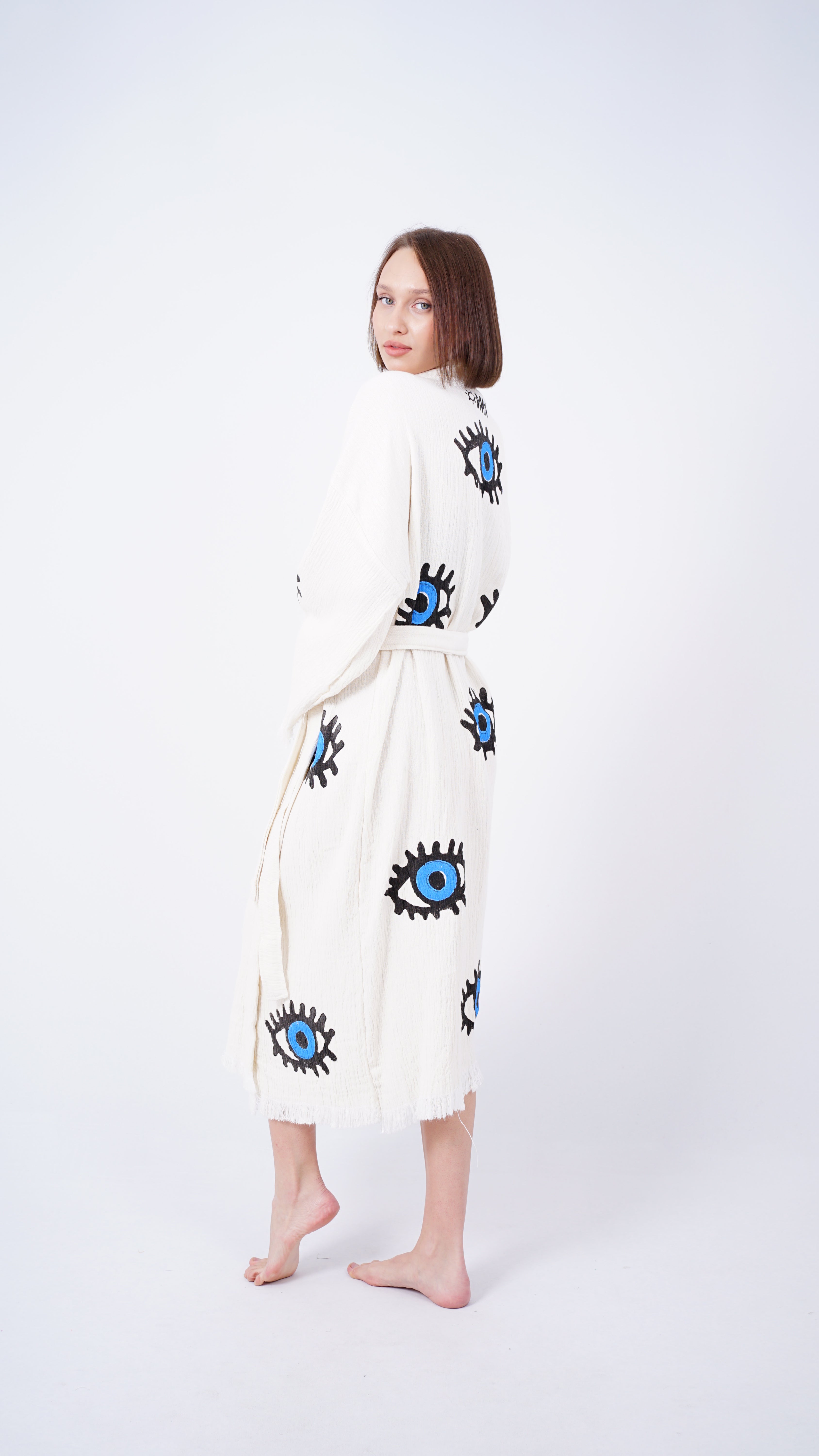 Handmade Evil Eye Kimono | Blue Eye Boho Festival & Beachwear Cover Up