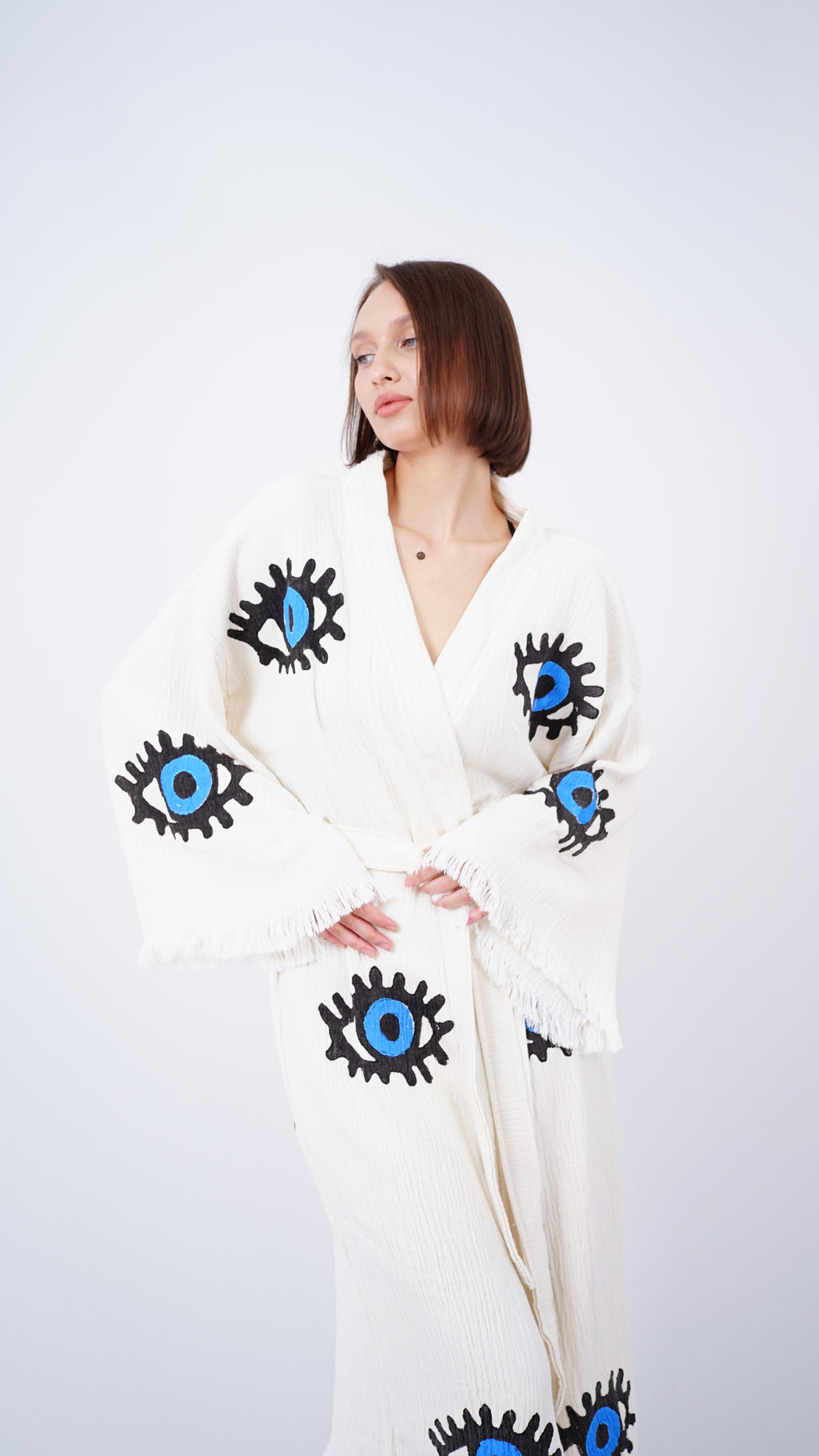 Handmade Evil Eye Kimono | Blue Eye Boho Festival & Beachwear Cover Up