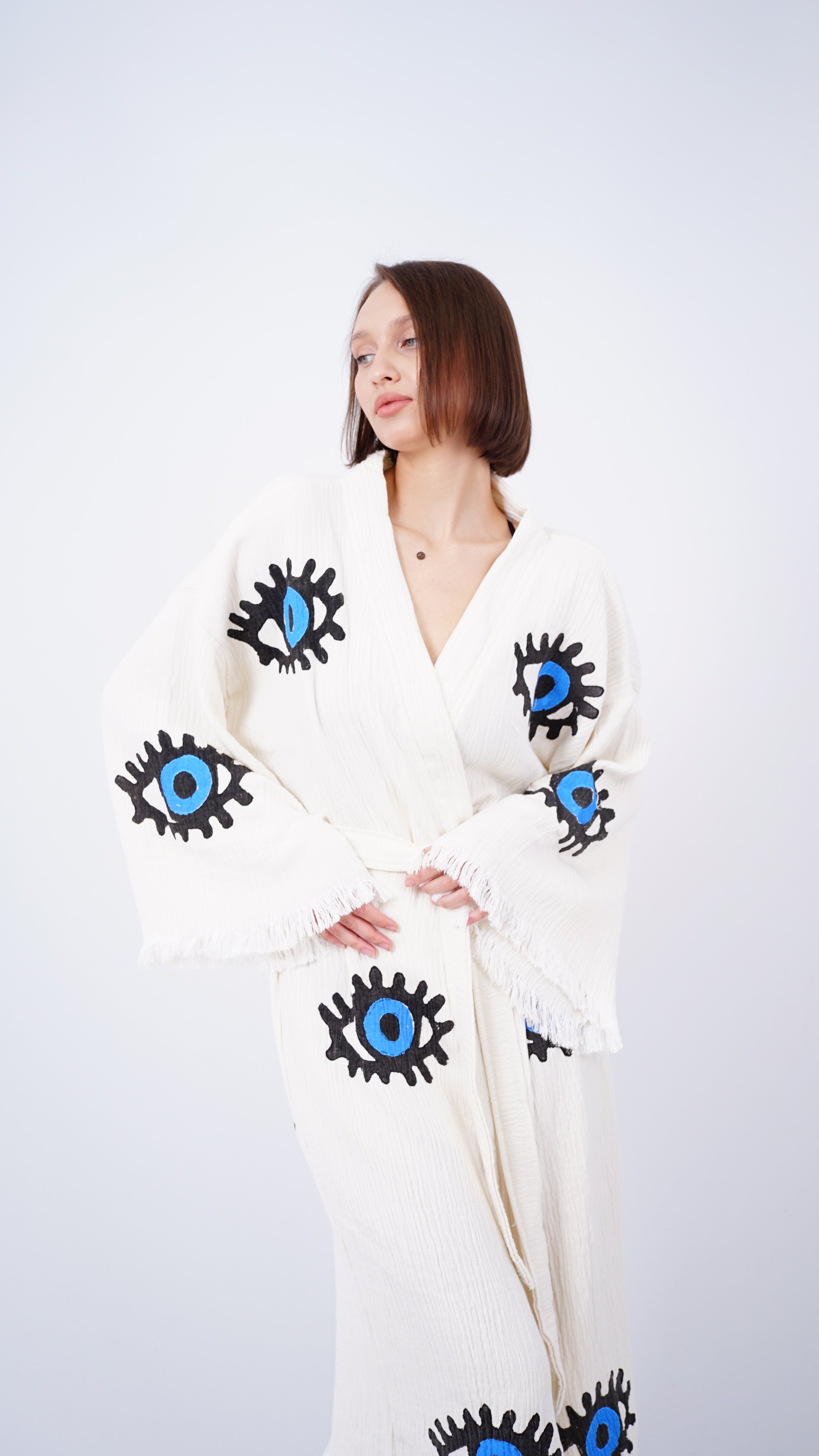 Handmade Evil Eye Kimono | Blue Eye Boho Festival & Beachwear Cover Up