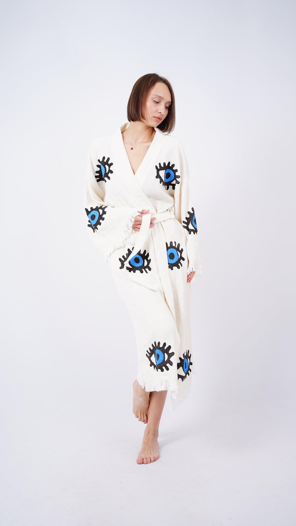Handmade Evil Eye Kimono | Blue Eye Boho Festival & Beachwear Cover Up