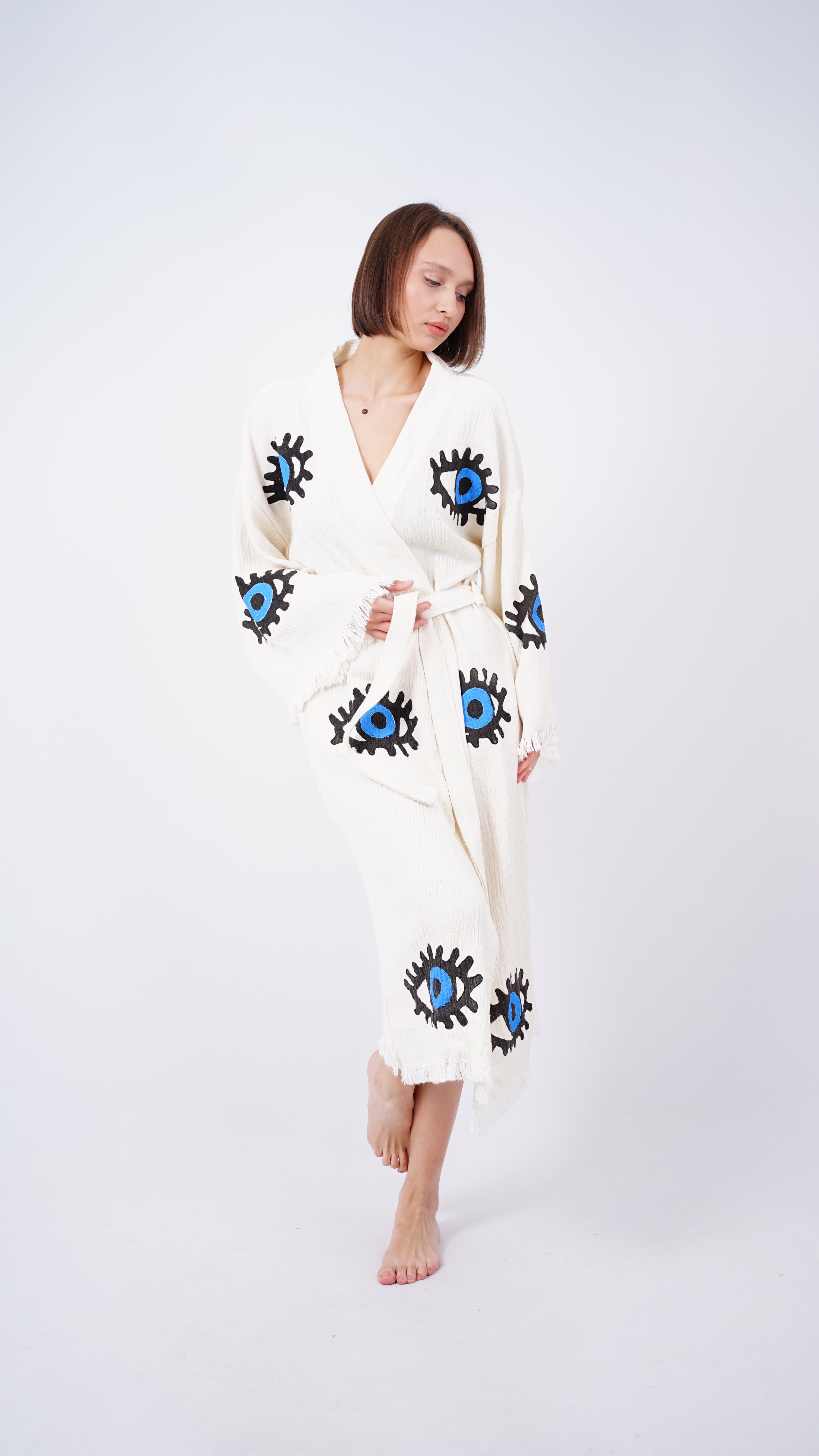 Handmade Evil Eye Kimono | Blue Eye Boho Festival & Beachwear Cover Up