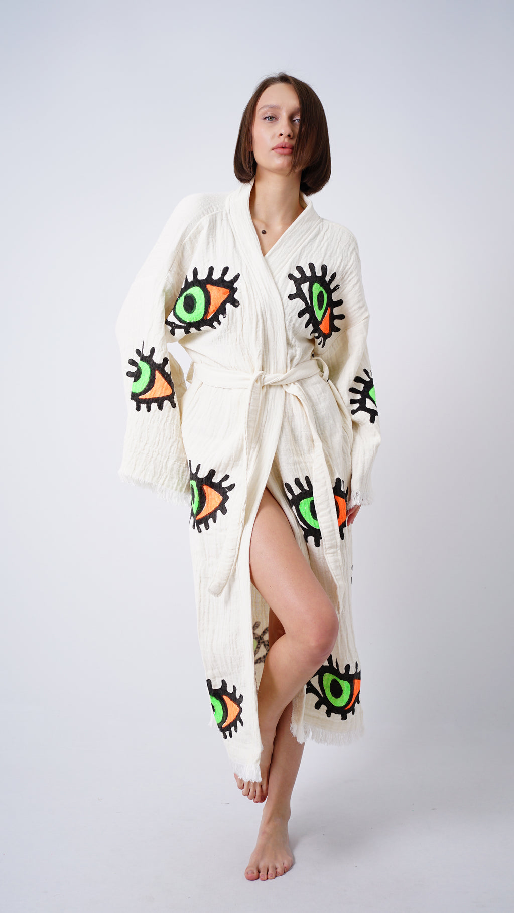 Kimono Mostaza Ojo Turco Hecho a Mano | Kaftán Bohemio para Festival y Playa