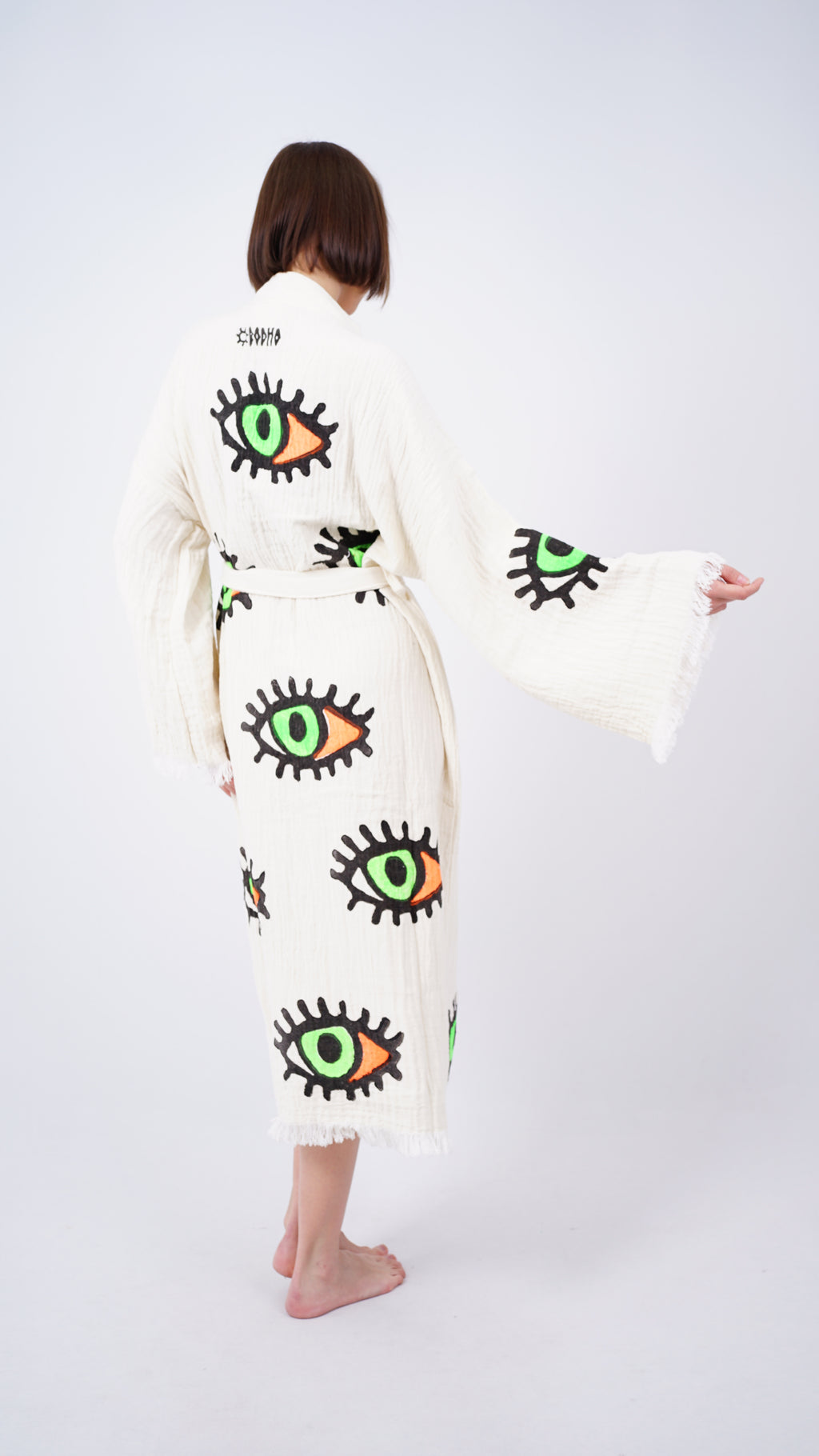 Kimono Mostaza Ojo Turco Hecho a Mano | Kaftán Bohemio para Festival y Playa