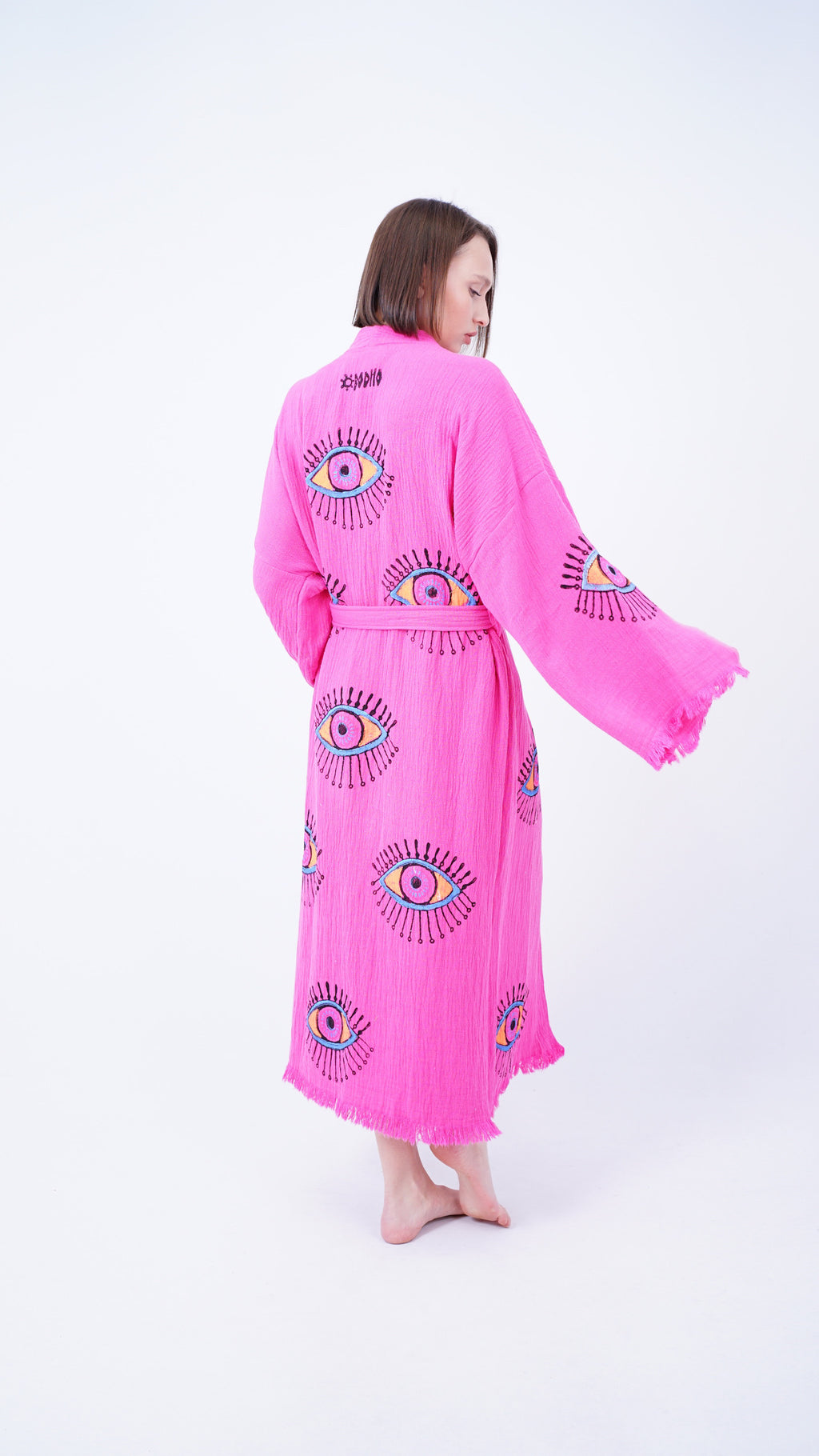 Handmade Evil Eye Kimono Pink | Boho Festival & Beachwear Cover Up