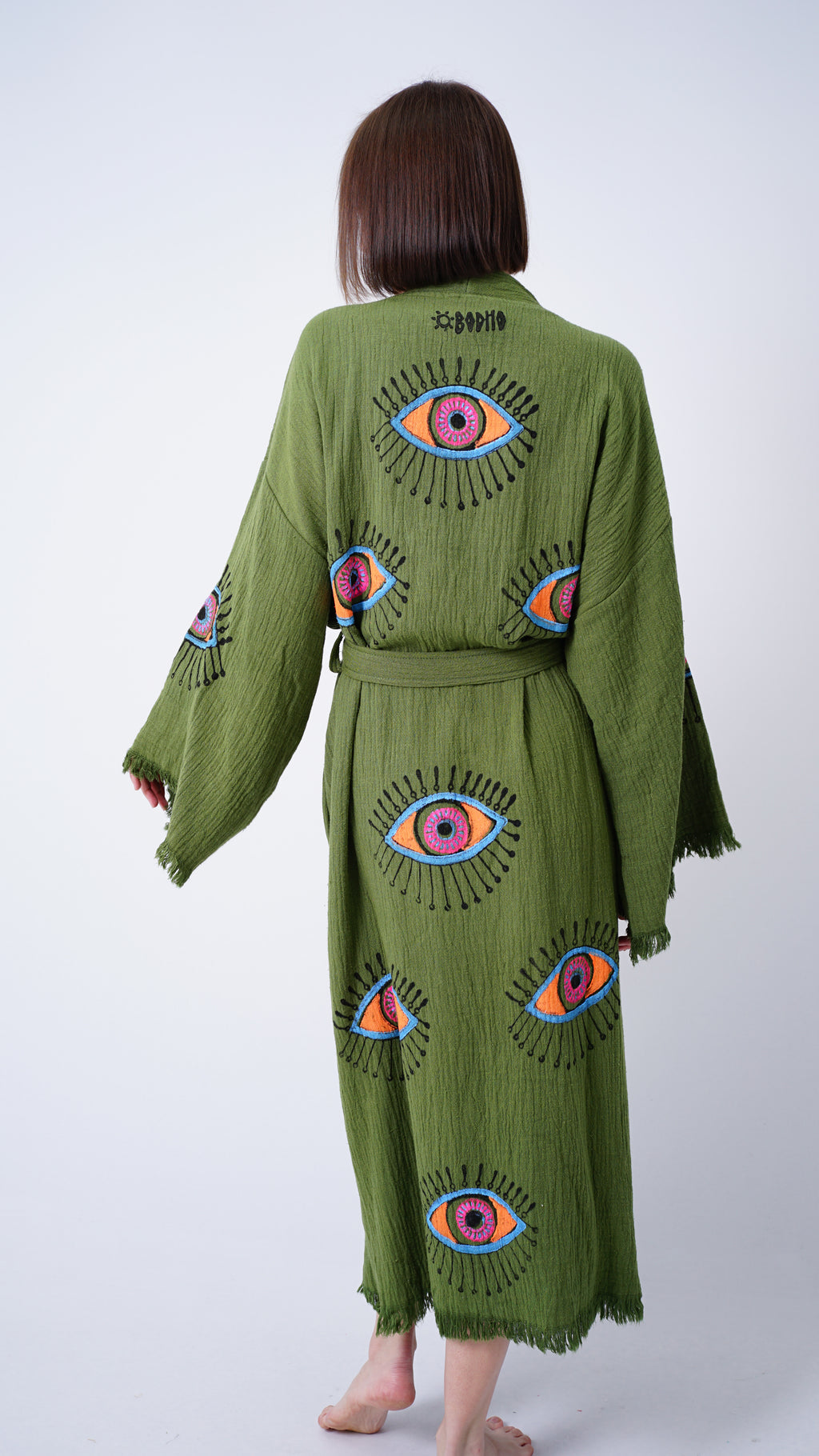 Handmade Evil Eye Kimono Green | Boho Festival & Beachwear Cover Up