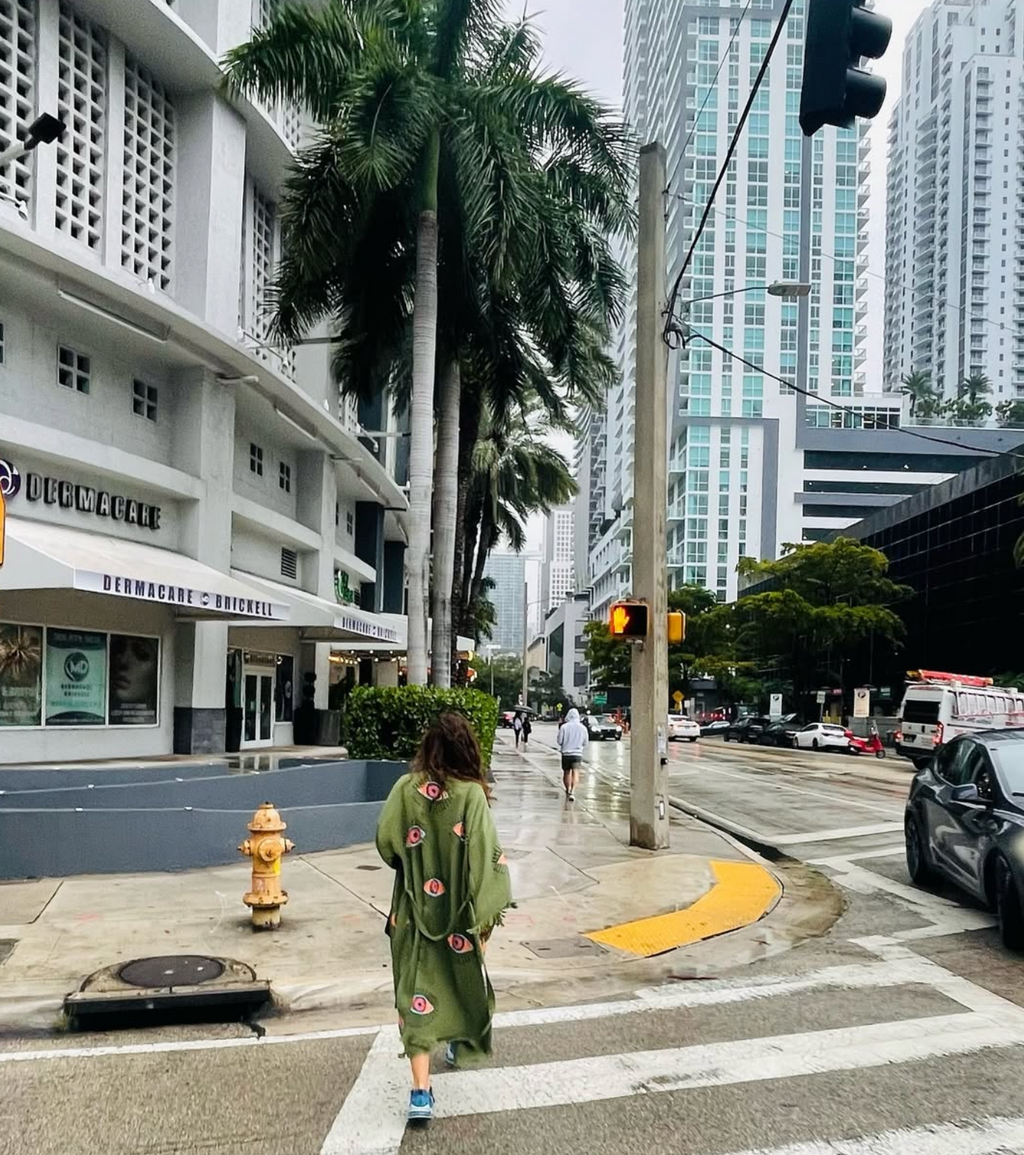 Kimono Hecho a Mano Ojo Turco Verde | Festival Bohemio y Ropa de Playa