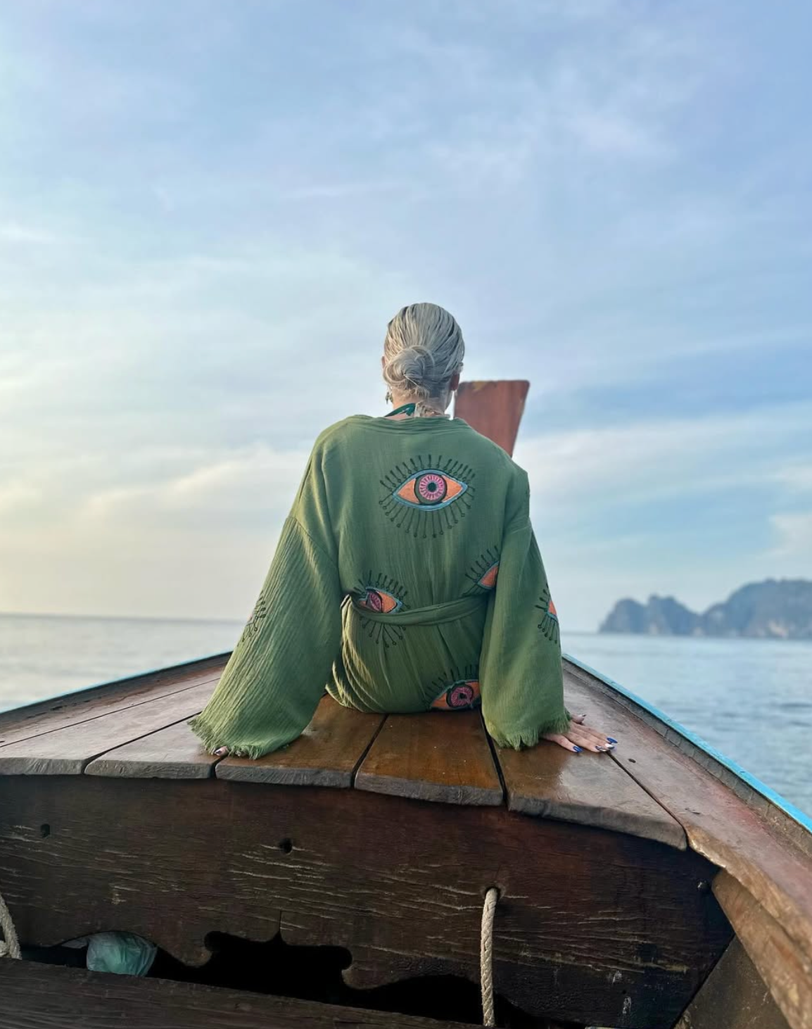 Kimono Hecho a Mano Ojo Turco Verde | Festival Bohemio y Ropa de Playa