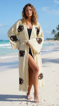 Handmade Evil Eye Kimono Brown | Boho Festival & Beachwear Cover Up