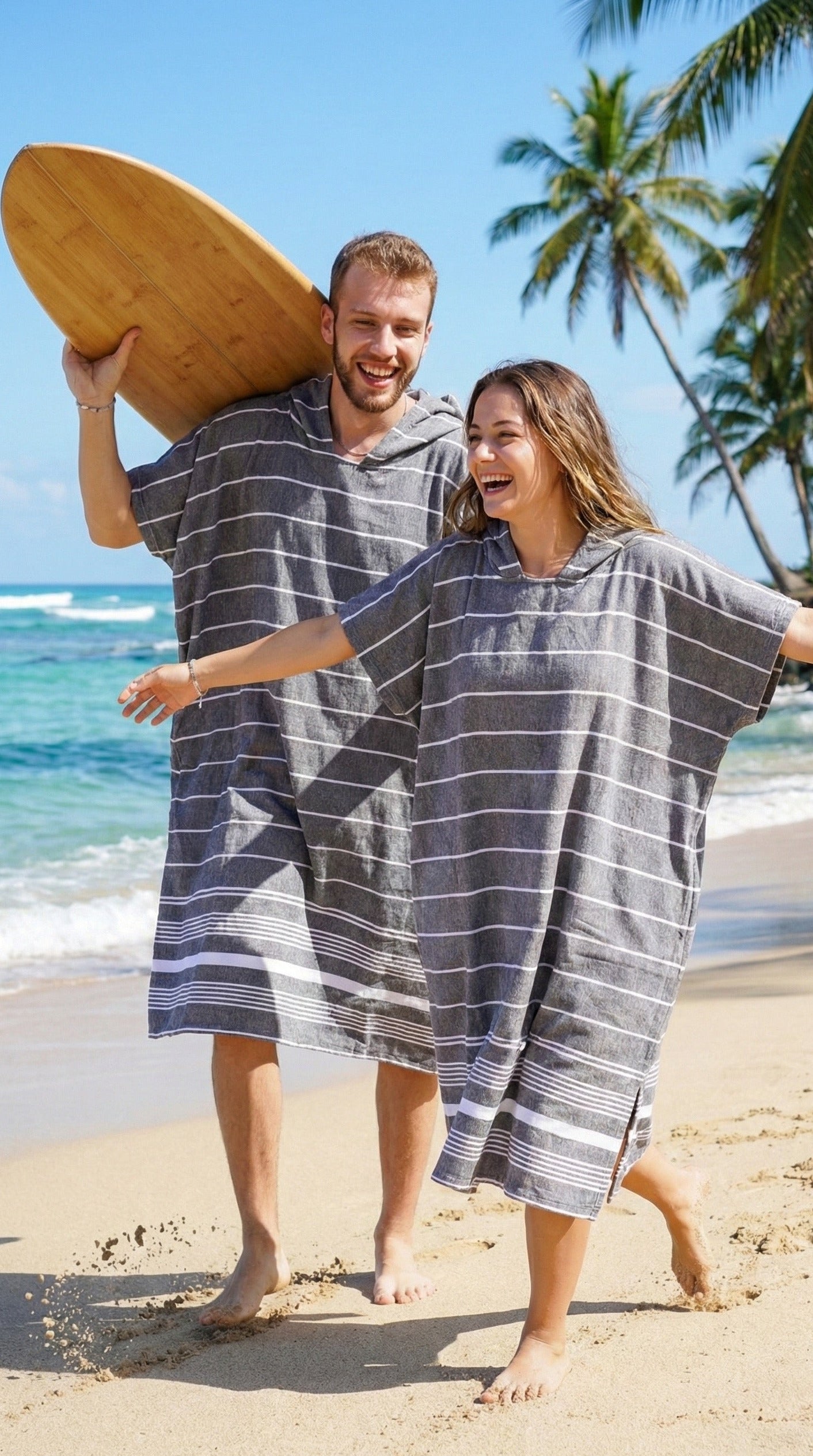 Turkish Cotton Hooded Beach Poncho – Quick Dry Sand-Free Changing Towel