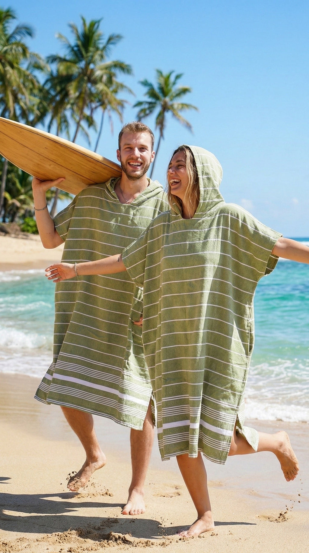 Turkish Cotton Hooded Beach Poncho – Quick Dry Sand-Free Changing Towel