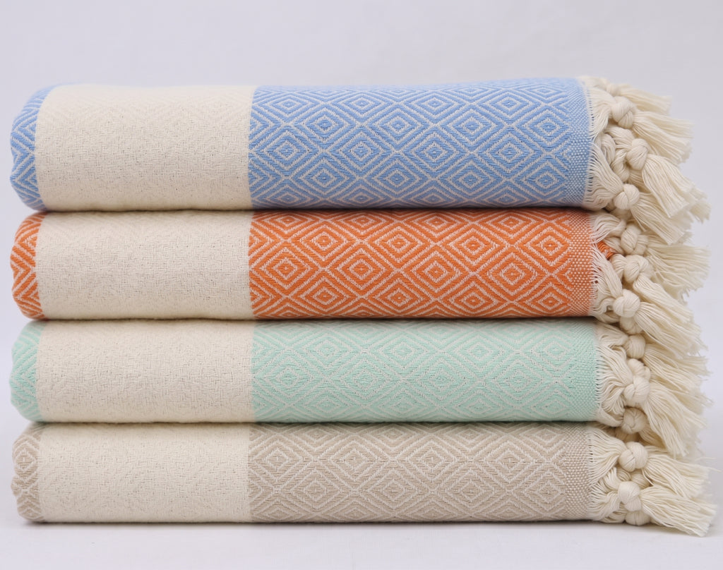 Diamond Turkish Beach Towel 4-Pack Sets | 100% Cotton Peshtemal