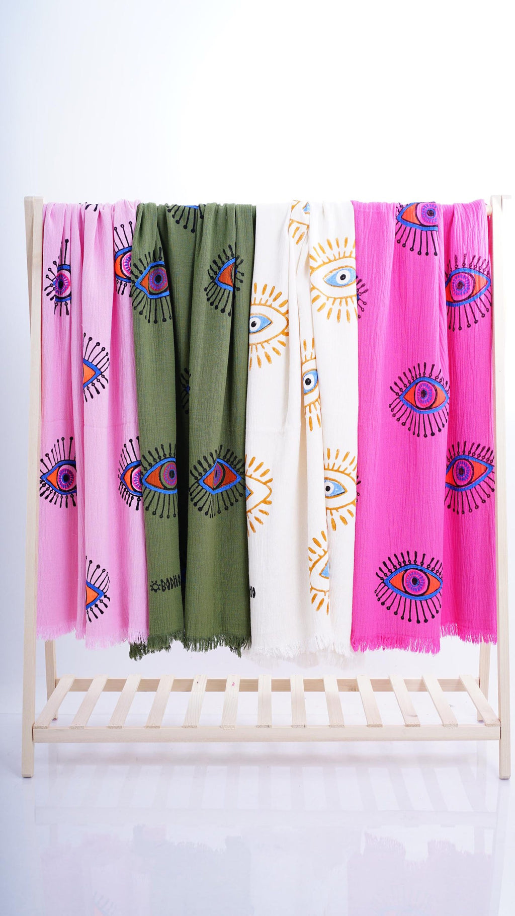 Hand-Printed Evil Eye Beach Towel - Organic Turkish Cotton Peshtemal