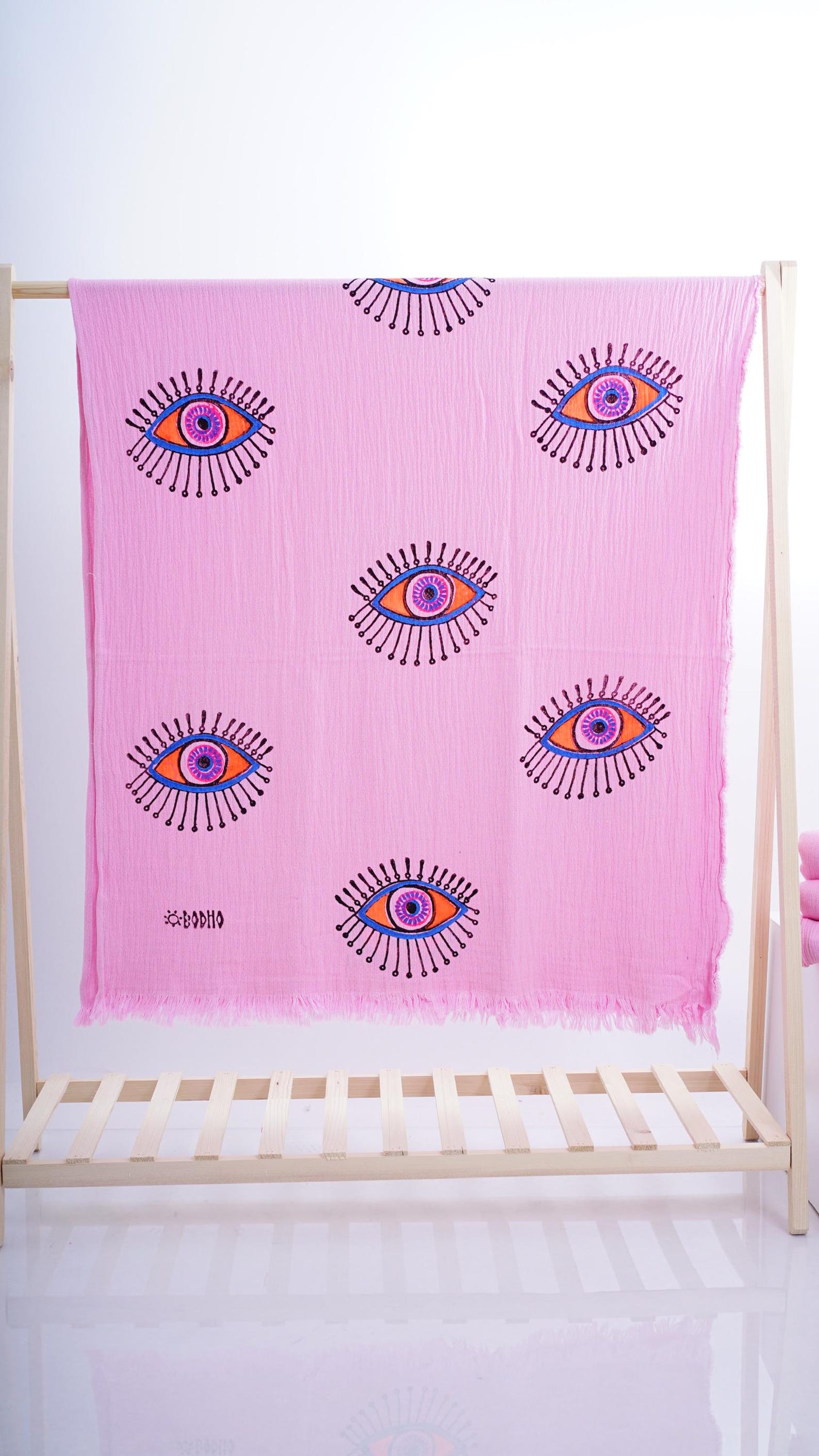 Hand-Printed Evil Eye Beach Towel - Organic Turkish Cotton Peshtemal