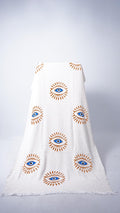 Hand-Printed Evil Eye Beach Towel - Organic Turkish Cotton Peshtemal