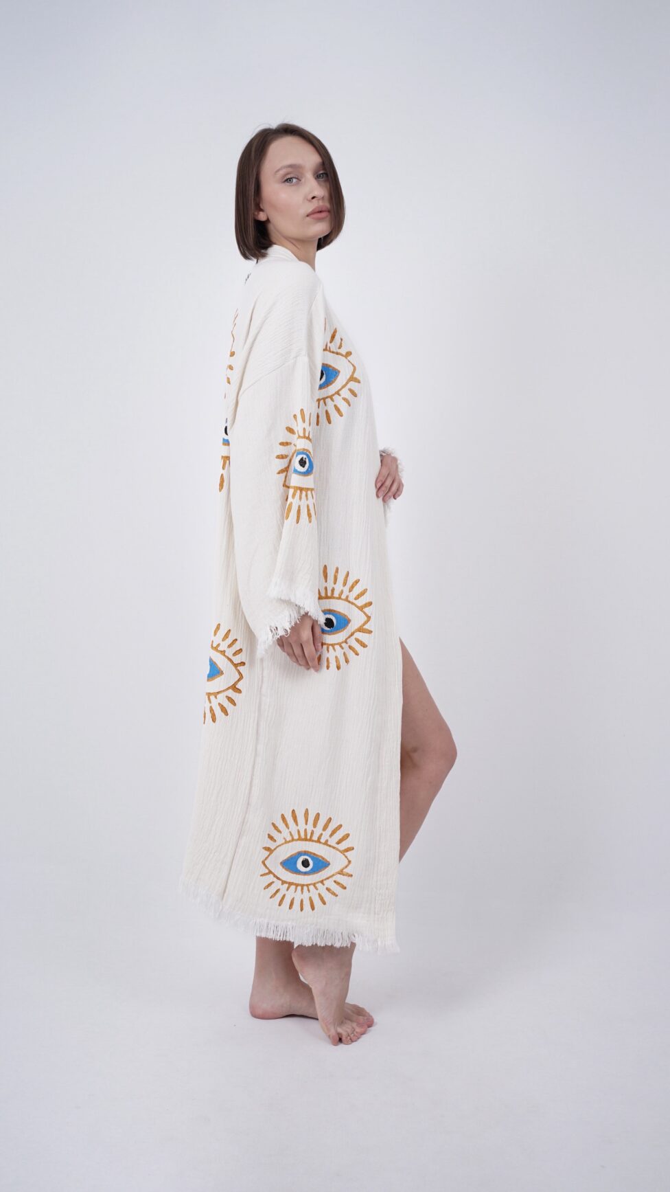 Handmade Evil Eye Boho Festival Kimono, Boho Beachwear, Beachwear Cover Up, Ethnic Kimono, Cardigan, Bathrobe, Morning Robe, Spa Robe