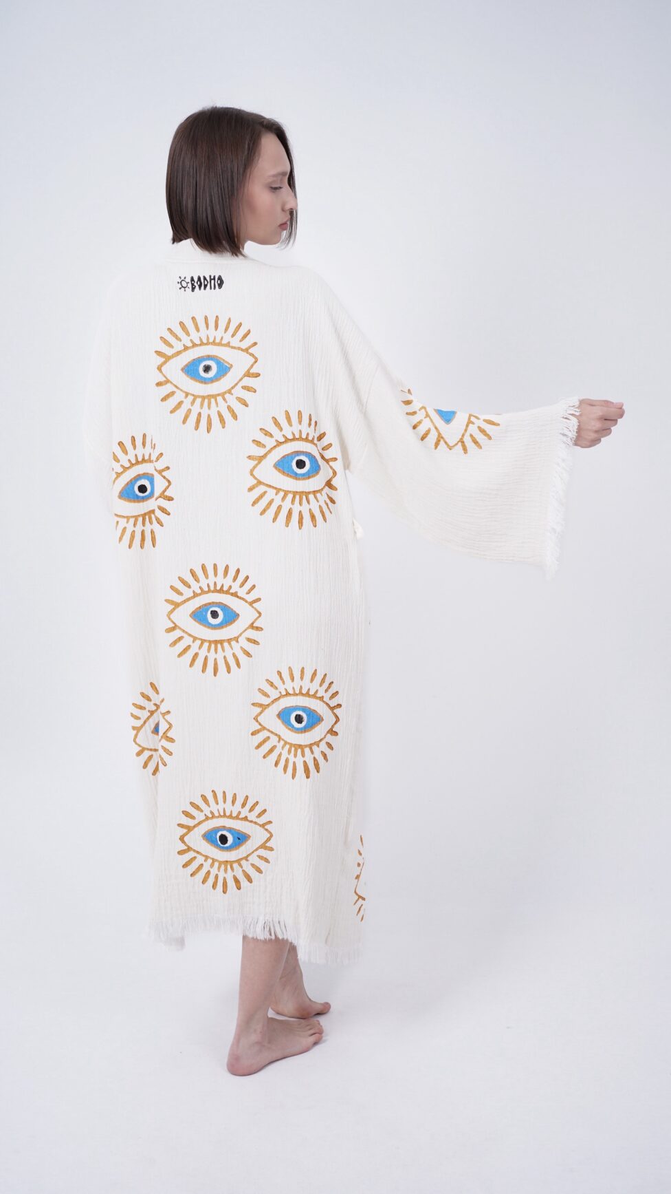 Handmade Evil Eye Boho Festival Kimono, Boho Beachwear, Beachwear Cover Up, Ethnic Kimono, Cardigan, Bathrobe, Morning Robe, Spa Robe