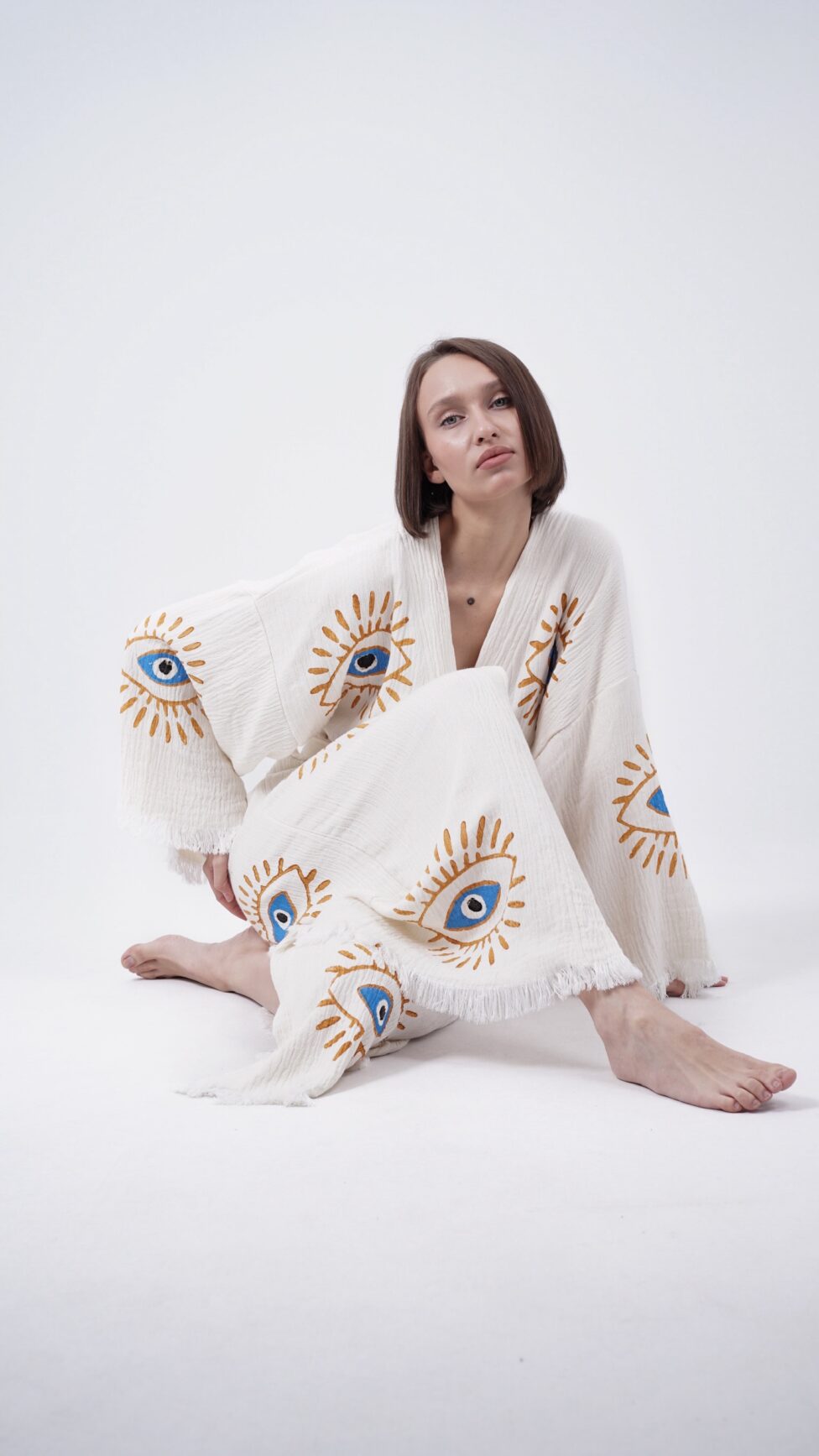 Handmade Evil Eye Boho Festival Kimono, Boho Beachwear, Beachwear Cover Up, Ethnic Kimono, Cardigan, Bathrobe, Morning Robe, Spa Robe