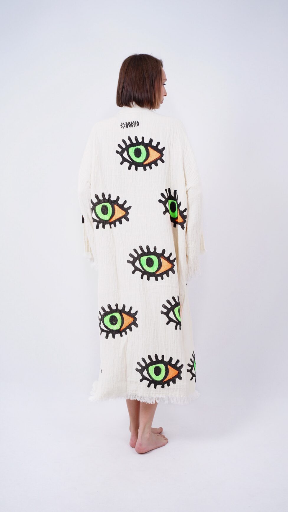 Handmade Evil Eye Boho Festival Kimono, Boho Beachwear, Beachwear Cover Up, Ethnic Kimono, Cardigan, Bathrobe, Morning Robe, Spa Robe