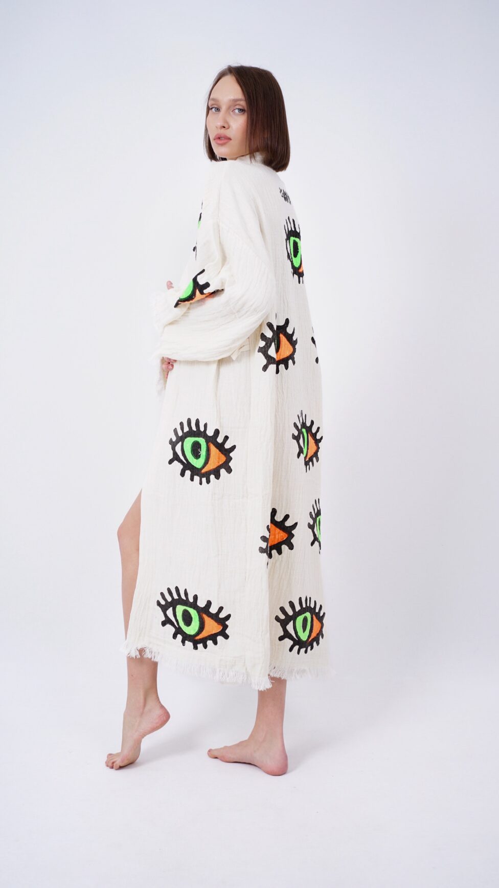 Handmade Evil Eye Boho Festival Kimono, Boho Beachwear, Beachwear Cover Up, Ethnic Kimono, Cardigan, Bathrobe, Morning Robe, Spa Robe