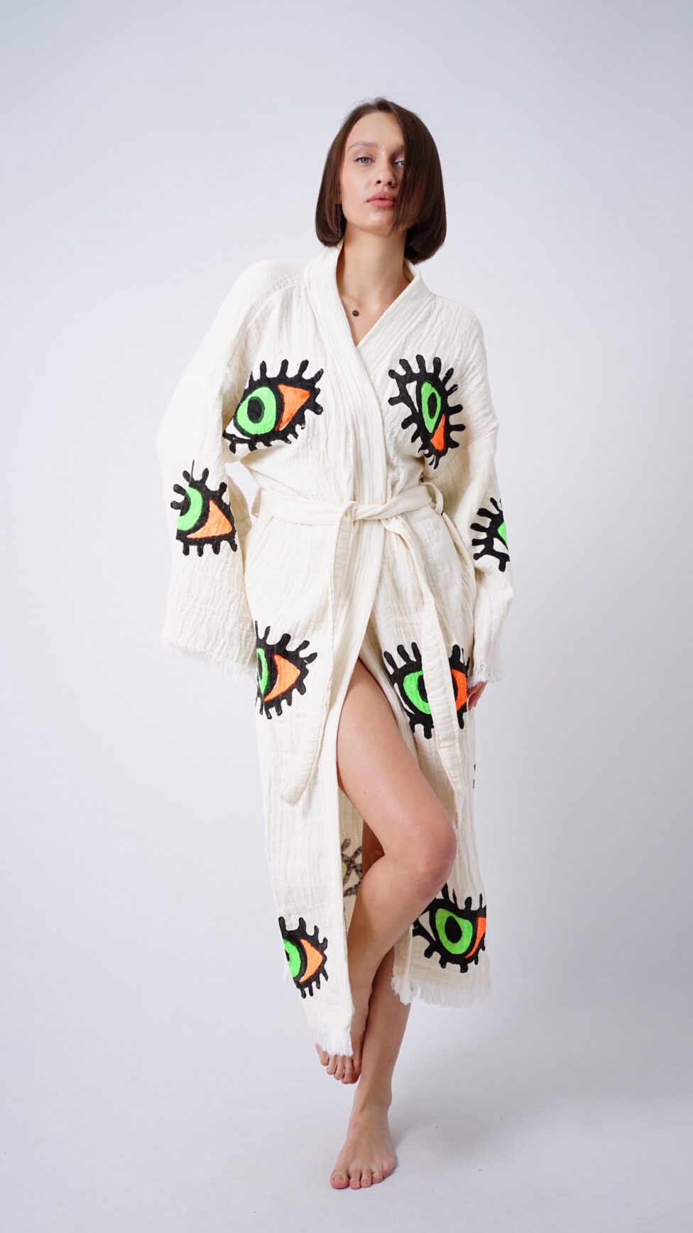 Handmade Evil Eye Boho Festival Kimono, Boho Beachwear, Beachwear Cover Up, Ethnic Kimono, Cardigan, Bathrobe, Morning Robe, Spa Robe