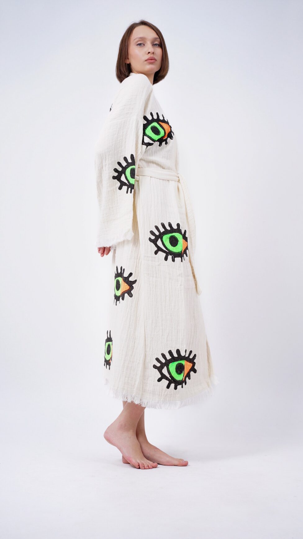Handmade Evil Eye Boho Festival Kimono, Boho Beachwear, Beachwear Cover Up, Ethnic Kimono, Cardigan, Bathrobe, Morning Robe, Spa Robe