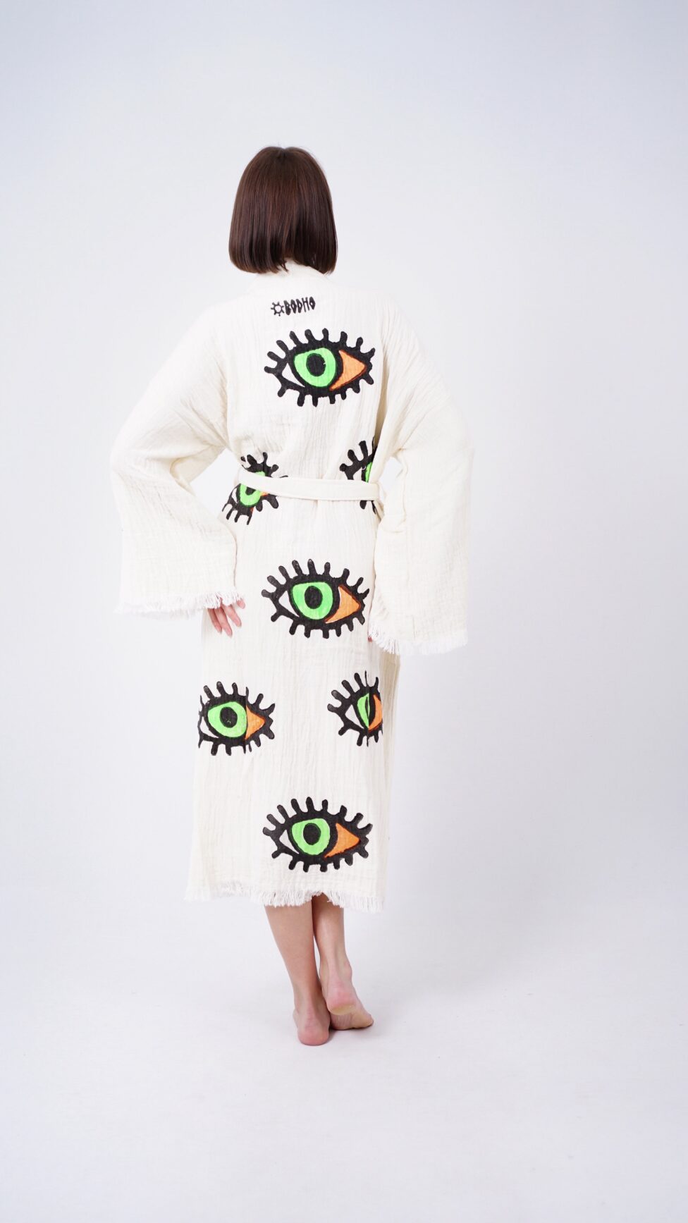 Handmade Evil Eye Boho Festival Kimono, Boho Beachwear, Beachwear Cover Up, Ethnic Kimono, Cardigan, Bathrobe, Morning Robe, Spa Robe