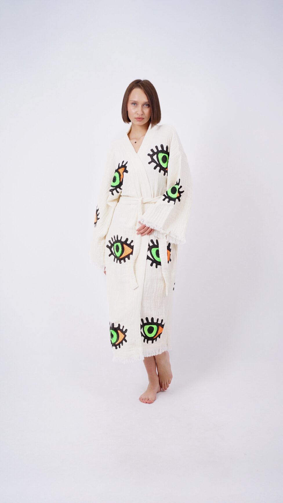 Handmade Evil Eye Boho Festival Kimono, Boho Beachwear, Beachwear Cover Up, Ethnic Kimono, Cardigan, Bathrobe, Morning Robe, Spa Robe