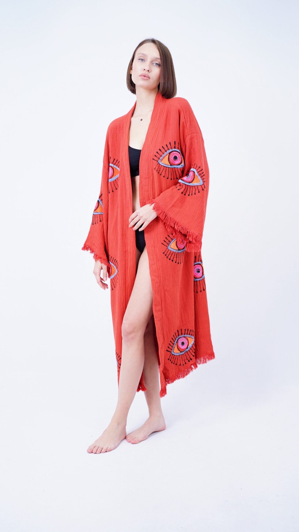 Handmade Evil Eye Boho Festival Kimono, Boho Beachwear, Beachwear Cover Up, Ethnic Kimono, Cardigan, Bathrobe, Morning Robe, Spa Robe