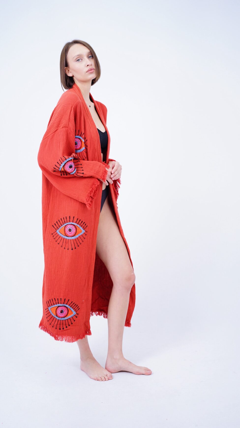 Handmade Evil Eye Boho Festival Kimono, Boho Beachwear, Beachwear Cover Up, Ethnic Kimono, Cardigan, Bathrobe, Morning Robe, Spa Robe