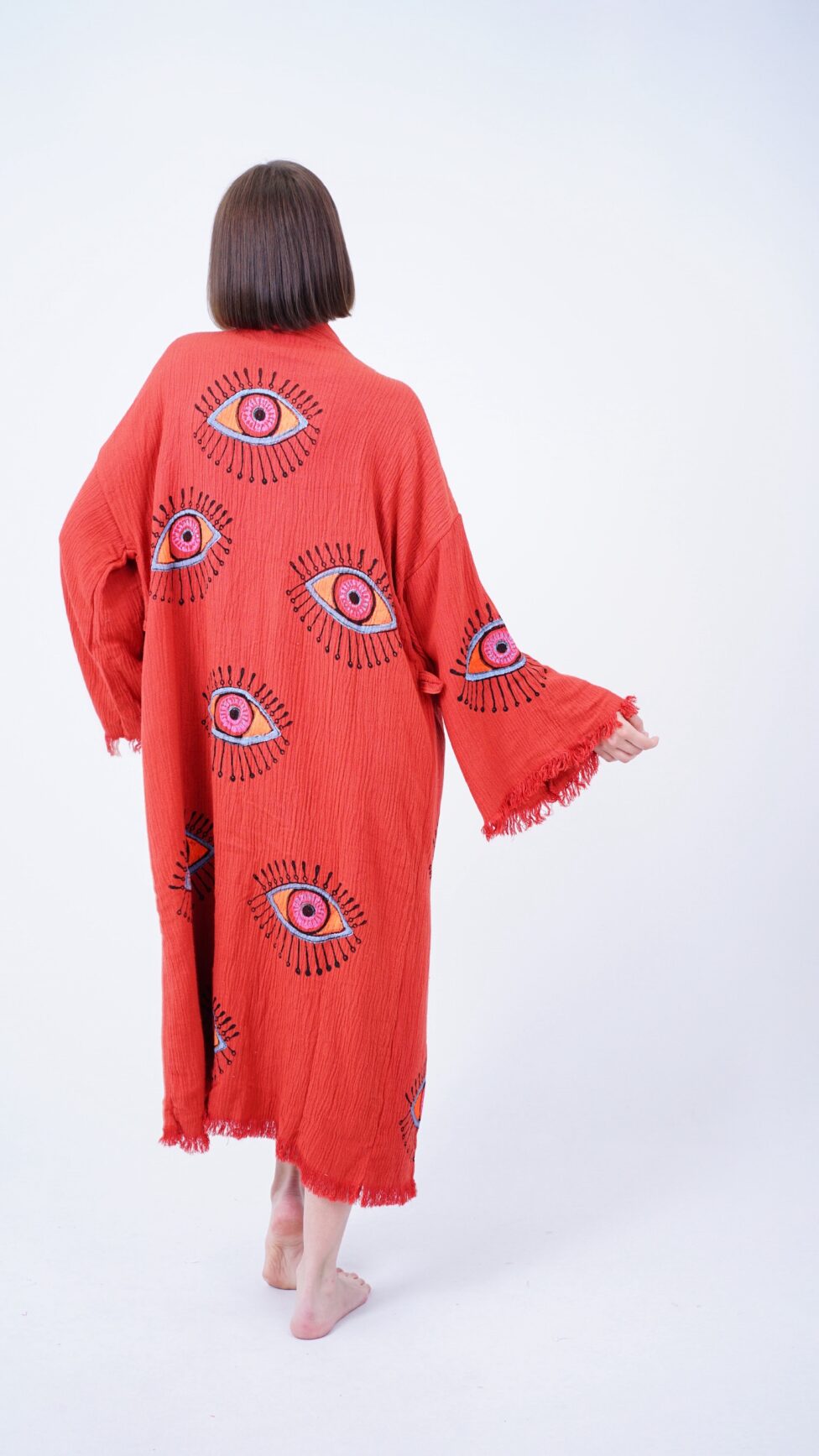 Handmade Evil Eye Boho Festival Kimono, Boho Beachwear, Beachwear Cover Up, Ethnic Kimono, Cardigan, Bathrobe, Morning Robe, Spa Robe