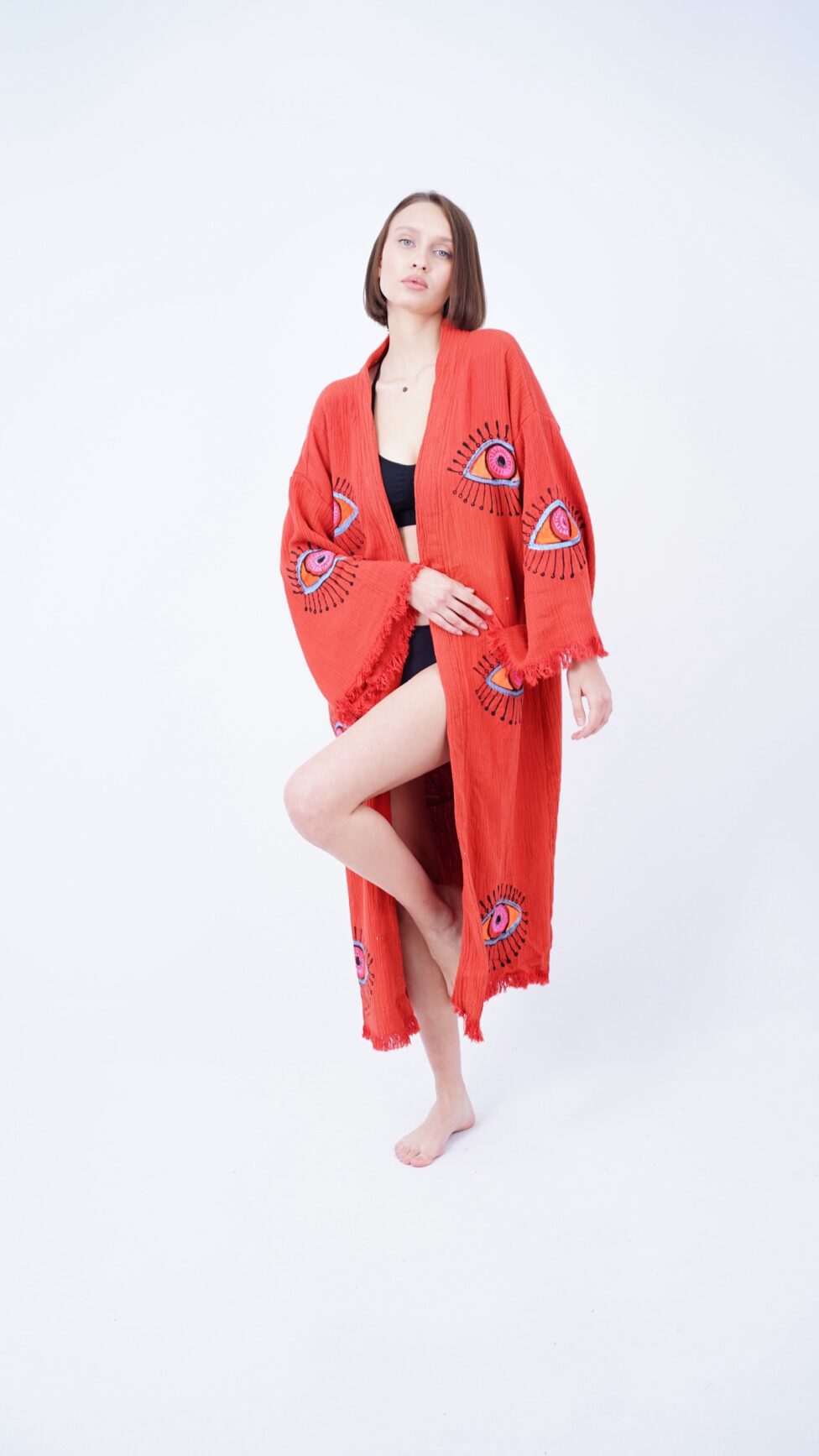 Handmade Evil Eye Boho Festival Kimono, Boho Beachwear, Beachwear Cover Up, Ethnic Kimono, Cardigan, Bathrobe, Morning Robe, Spa Robe