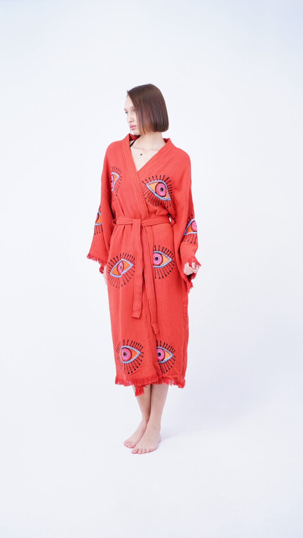 Handmade Evil Eye Boho Festival Kimono, Boho Beachwear, Beachwear Cover Up, Ethnic Kimono, Cardigan, Bathrobe, Morning Robe, Spa Robe