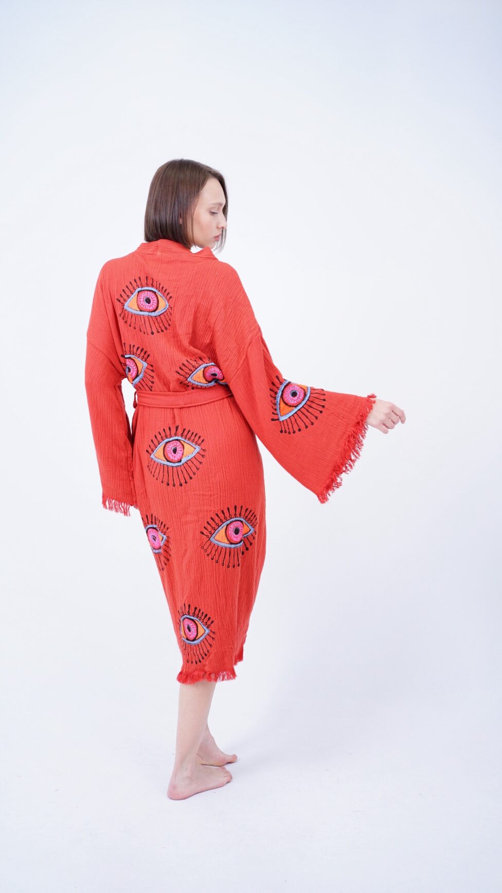Handmade Evil Eye Boho Festival Kimono, Boho Beachwear, Beachwear Cover Up, Ethnic Kimono, Cardigan, Bathrobe, Morning Robe, Spa Robe